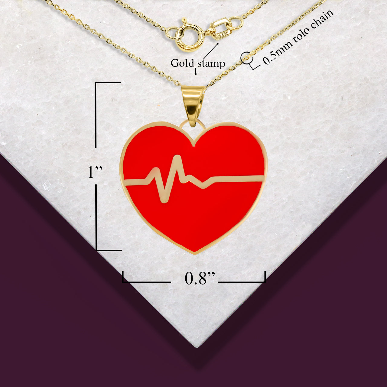 Gold Enamel Heartbeat EKG Pulse Pendant Necklace, view 3
