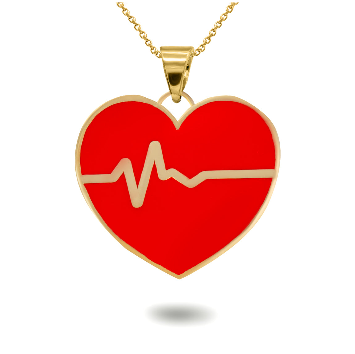 Gold Enamel Heartbeat EKG Pulse Pendant Necklace, view 4