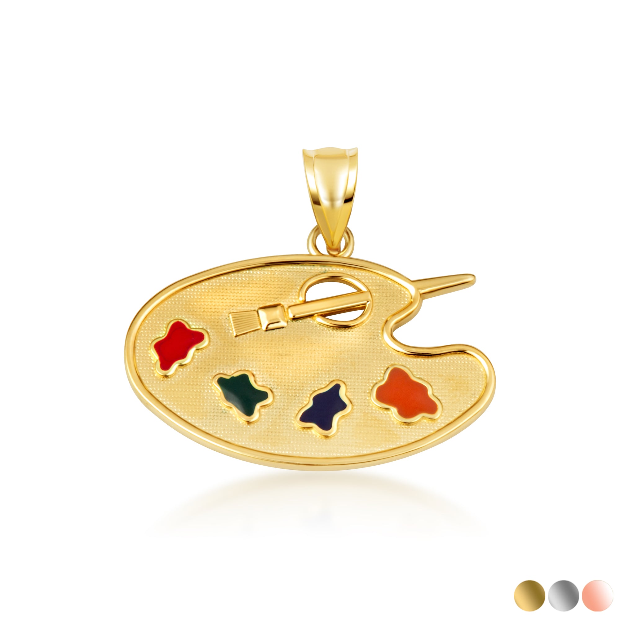 Gold Enamel Palette Paint Brush Artist Pendant Necklace