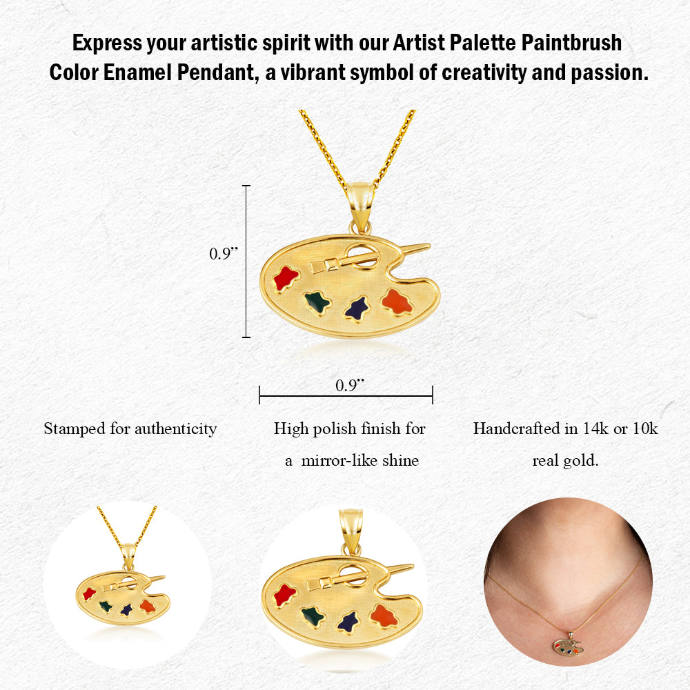 Gold Enamel Palette Paint Brush Artist Pendant Necklace, view 4