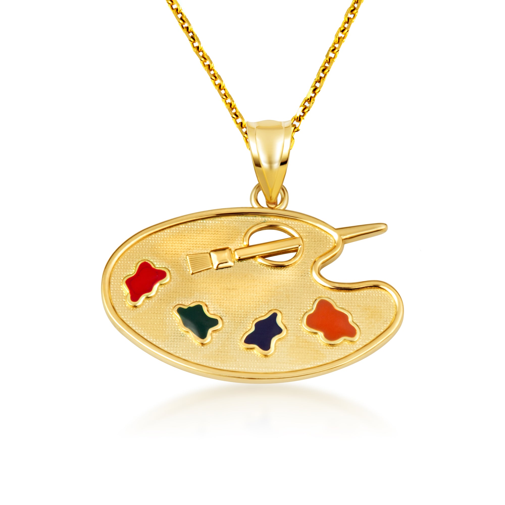 Gold Enamel Palette Paint Brush Artist Pendant Necklace, view 5
