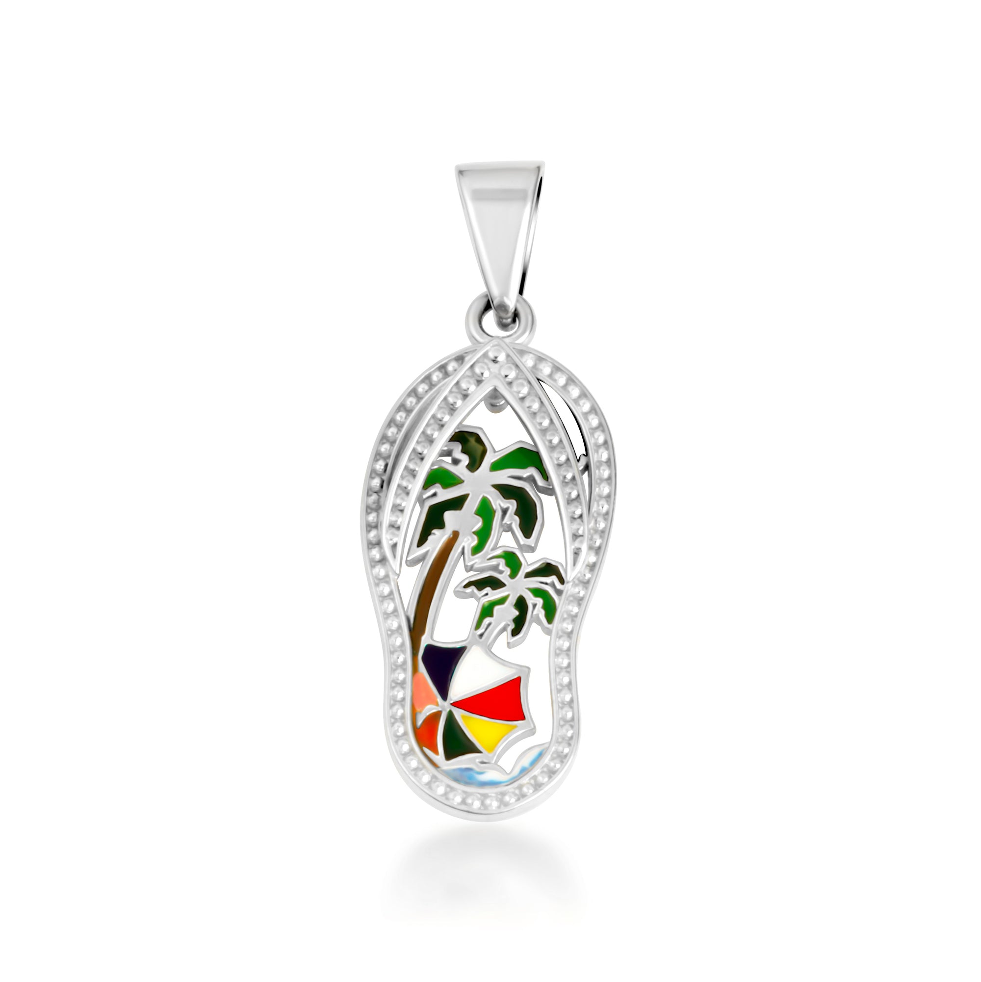 Gold Enamel Palm Tree Sandals Beach Flip-Flops Milgrain Pendant Necklace, view 5