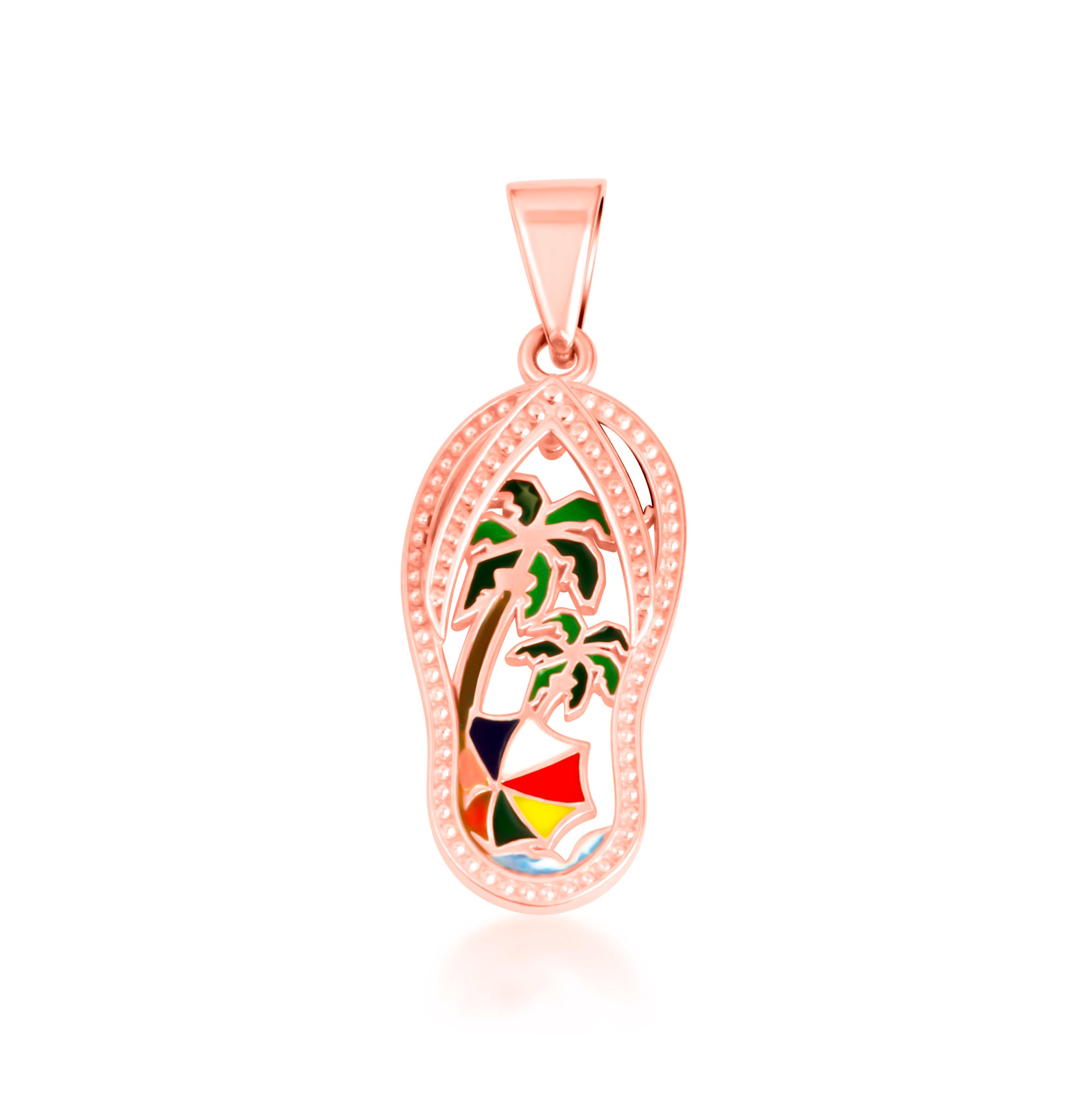 Gold Enamel Palm Tree Sandals Beach Flip-Flops Milgrain Pendant Necklace, view 7