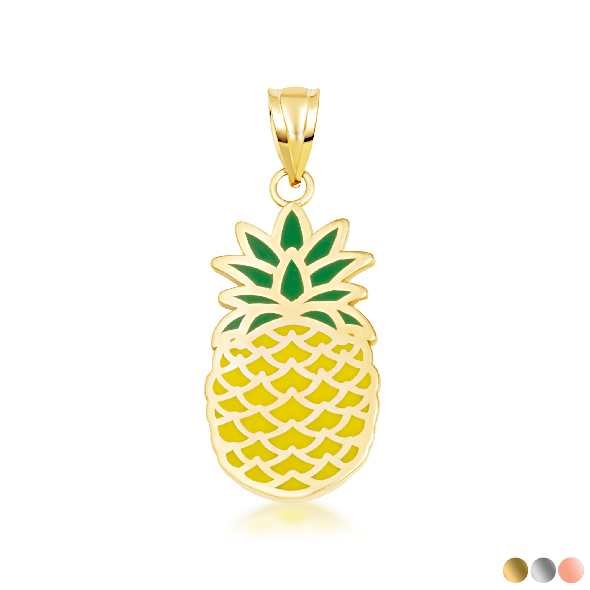 Gold Enamel Pineapple Fruit Pendant Necklace