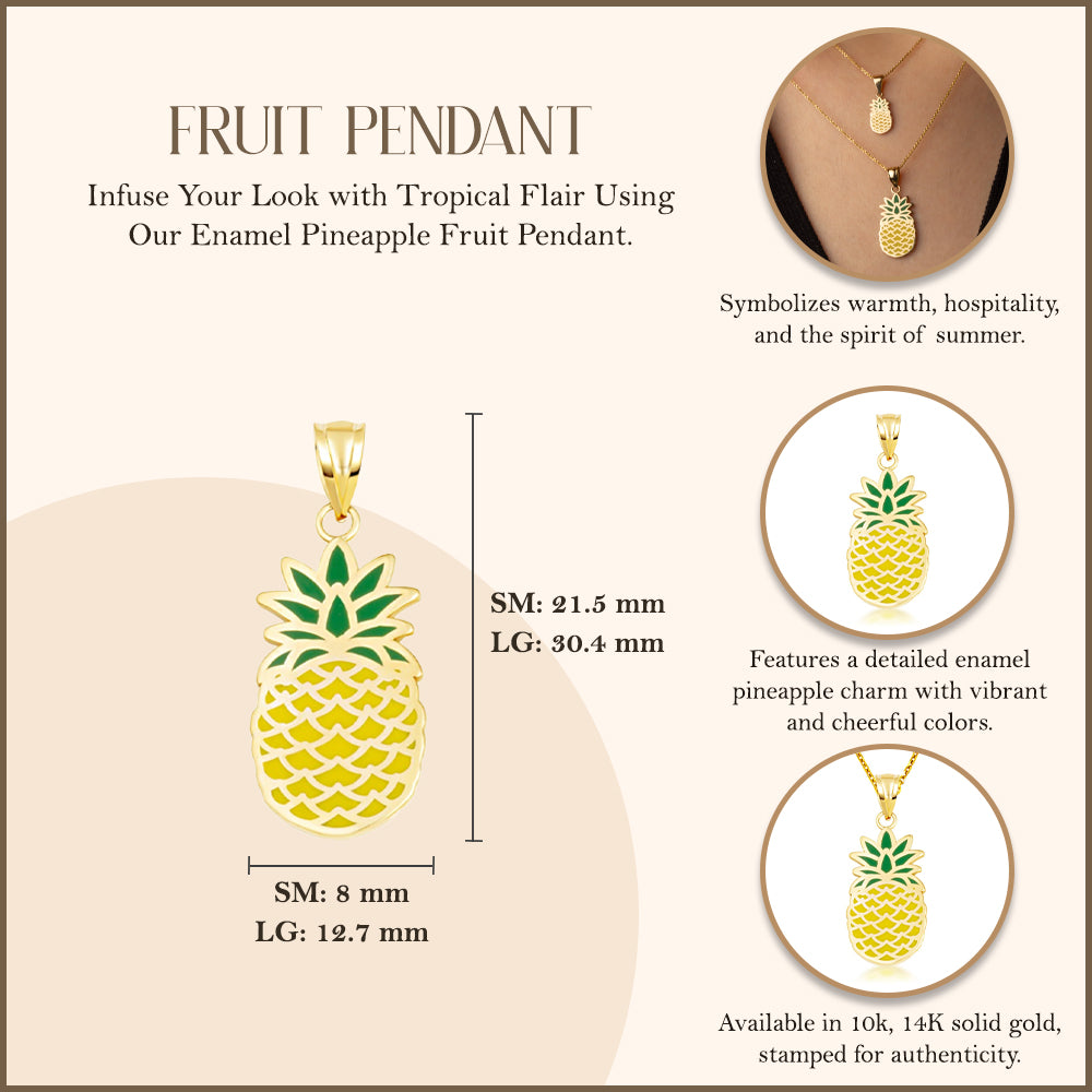 Gold Enamel Pineapple Fruit Pendant Necklace, view 3