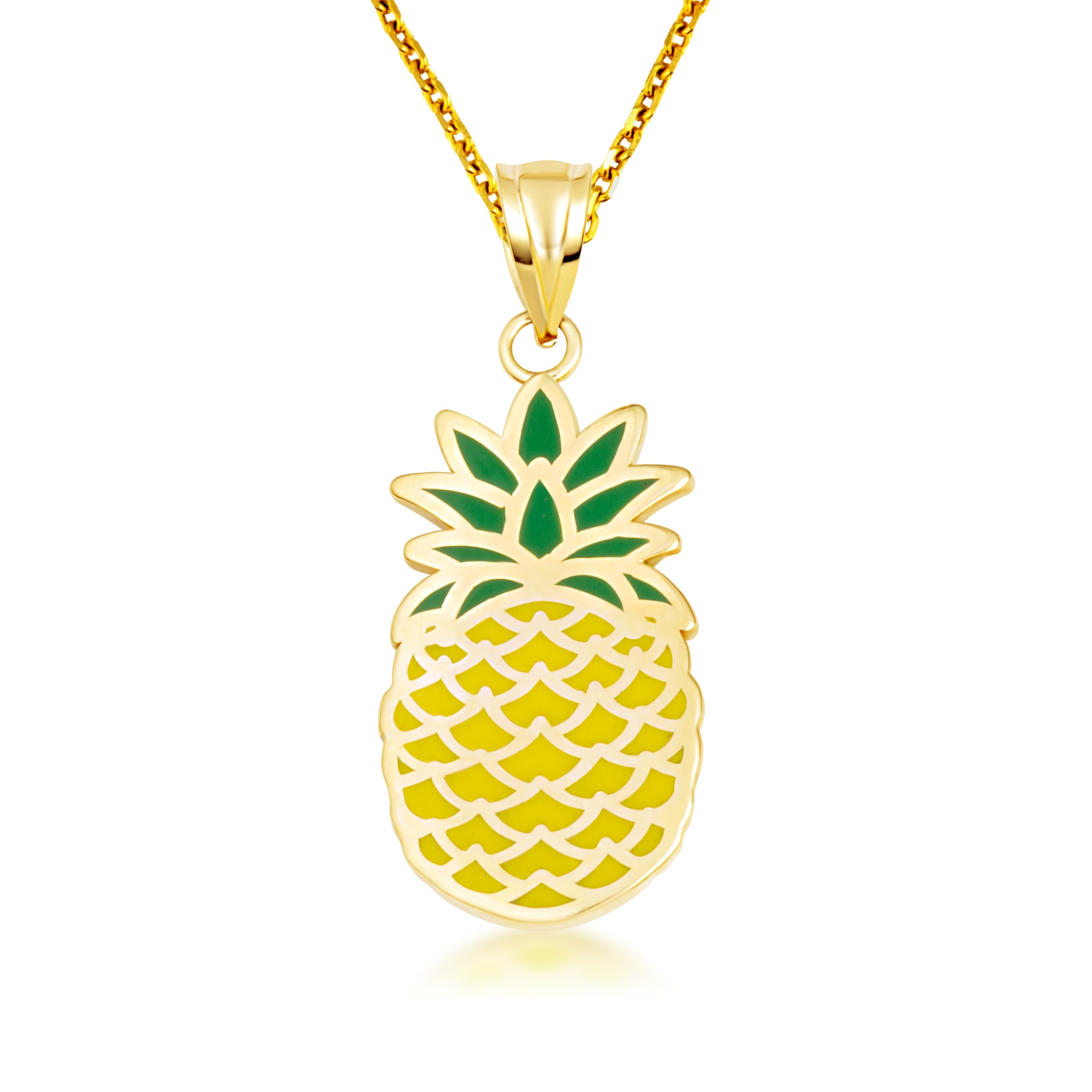 Gold Enamel Pineapple Fruit Pendant Necklace, view 4