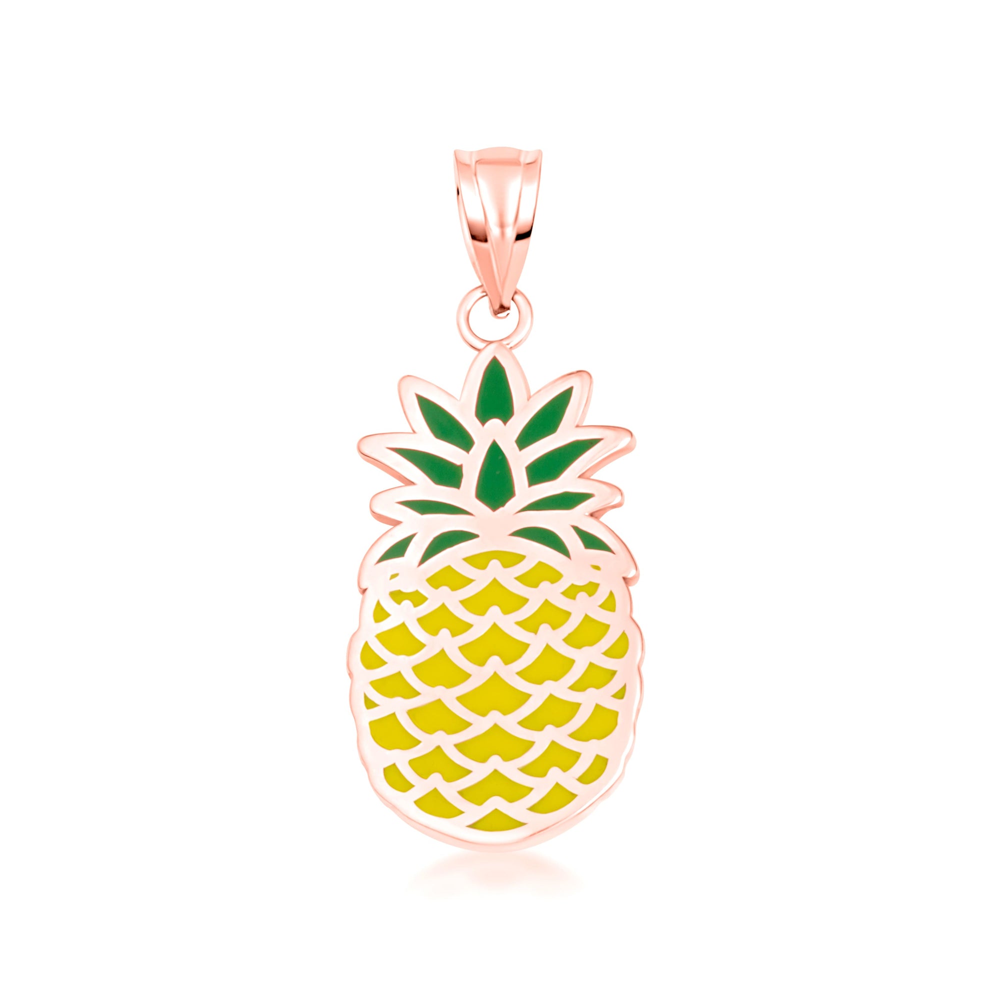 Gold Enamel Pineapple Fruit Pendant Necklace, view 5