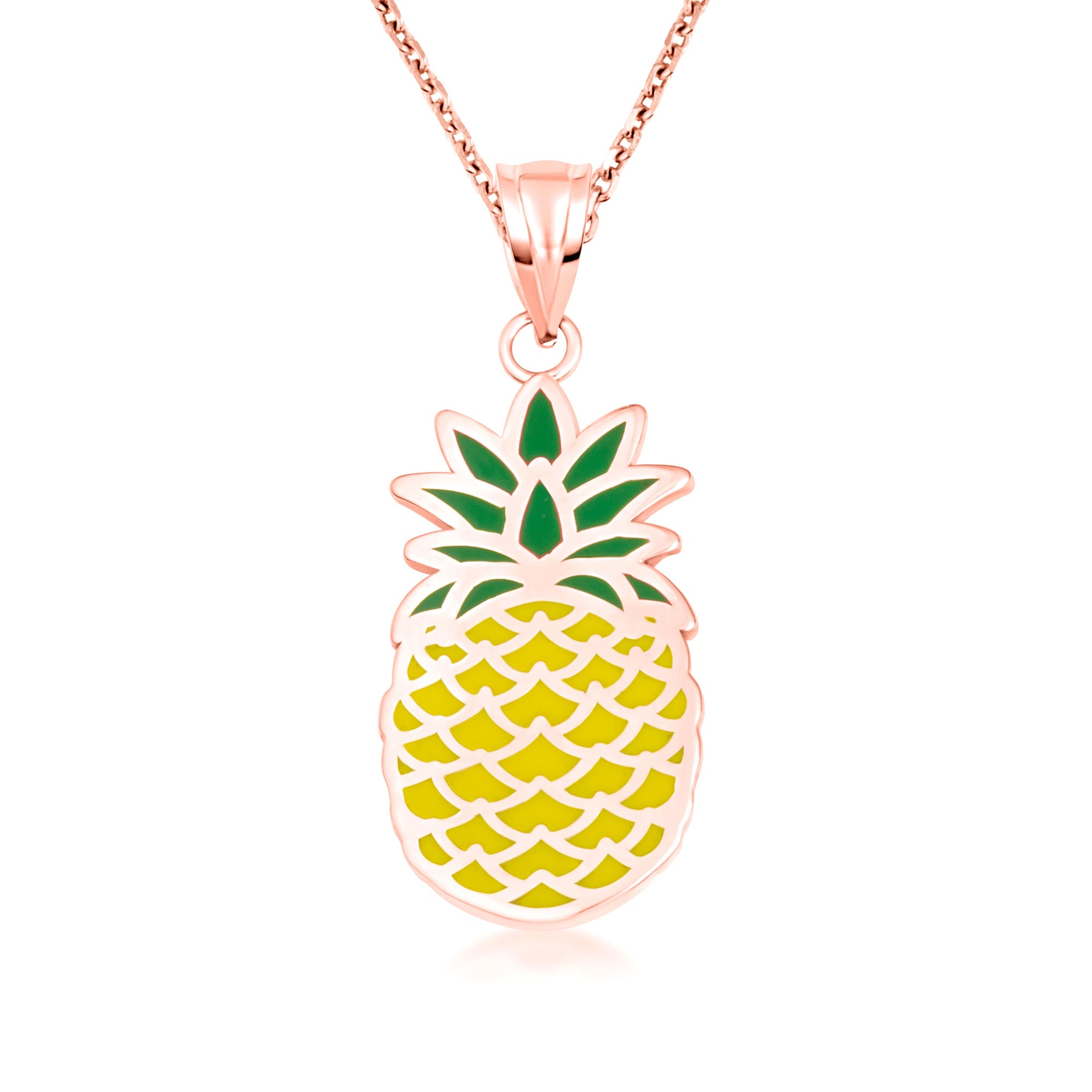 Gold Enamel Pineapple Fruit Pendant Necklace, view 6
