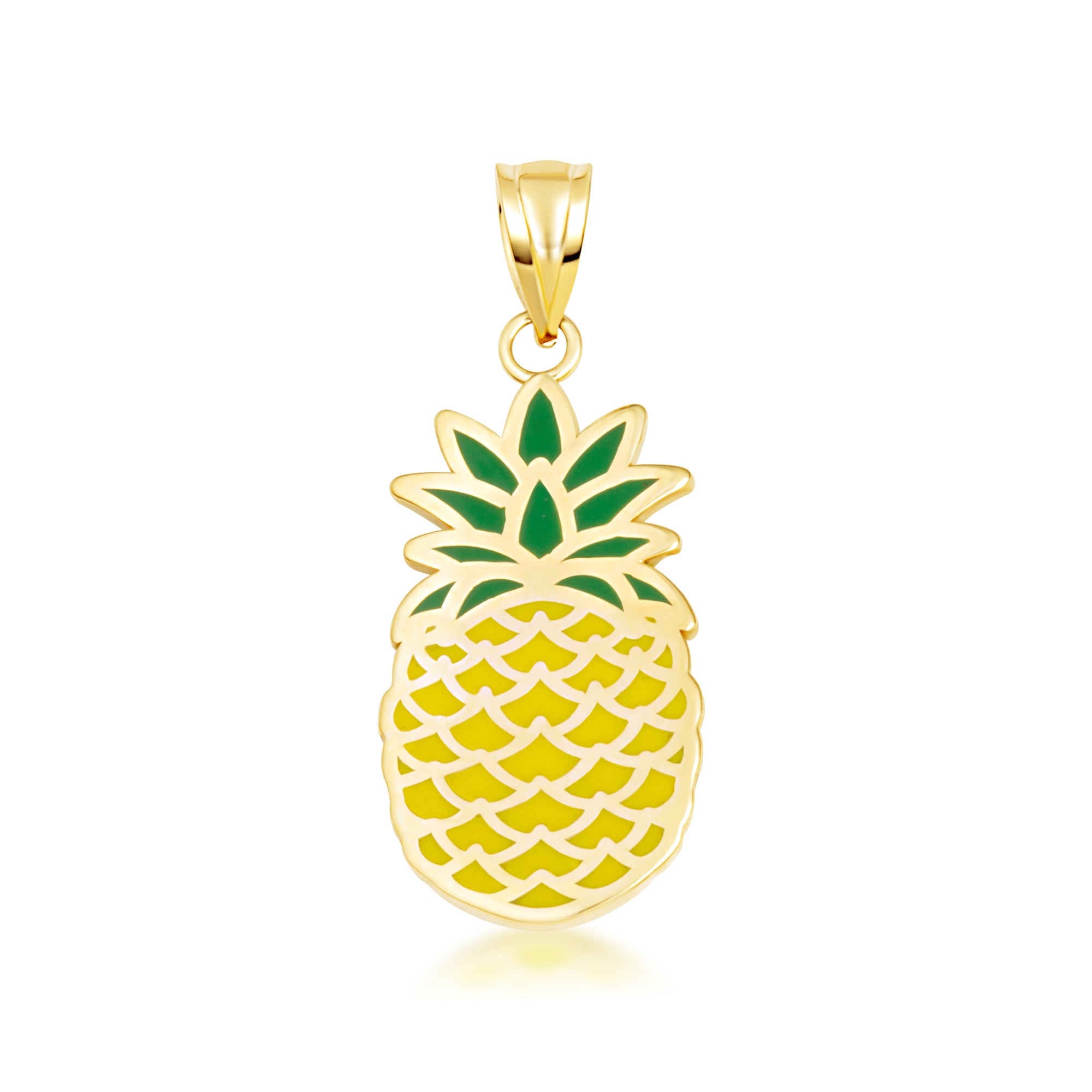 Gold Enamel Pineapple Fruit Pendant Necklace, view 9