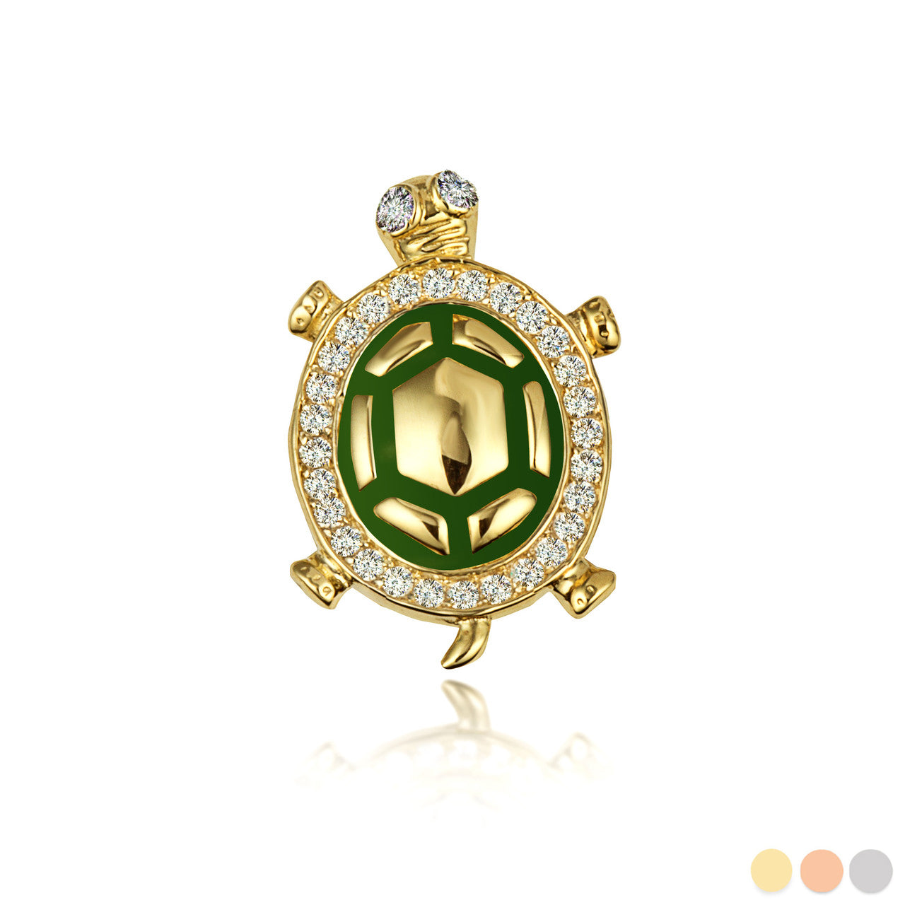 Gold Enamel Sea Turtle Cubic Zirconia Studded Pendant Necklace