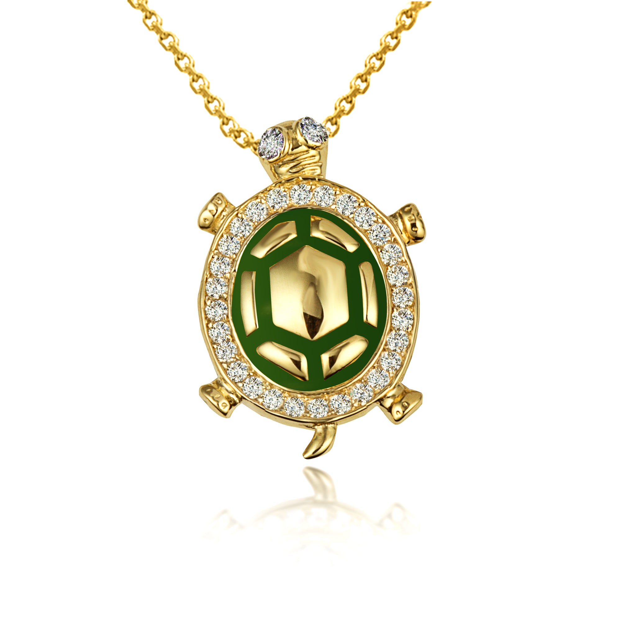 Gold Enamel Sea Turtle Cubic Zirconia Studded Pendant Necklace, view 2