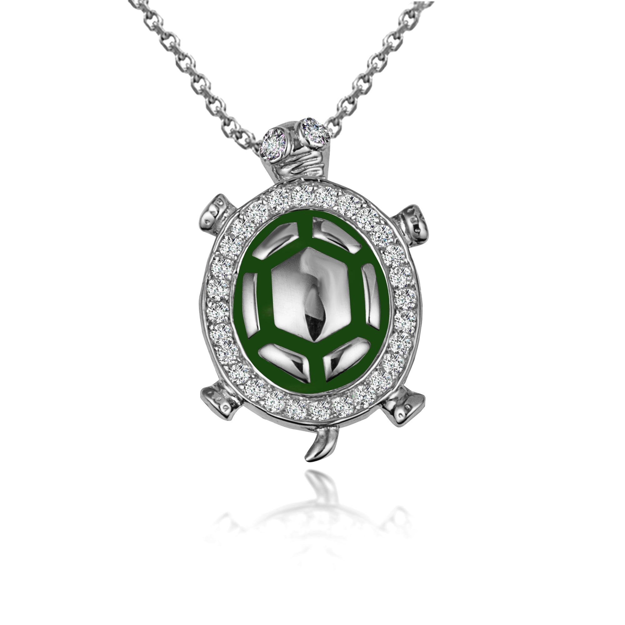 Gold Enamel Sea Turtle Cubic Zirconia Studded Pendant Necklace, view 5