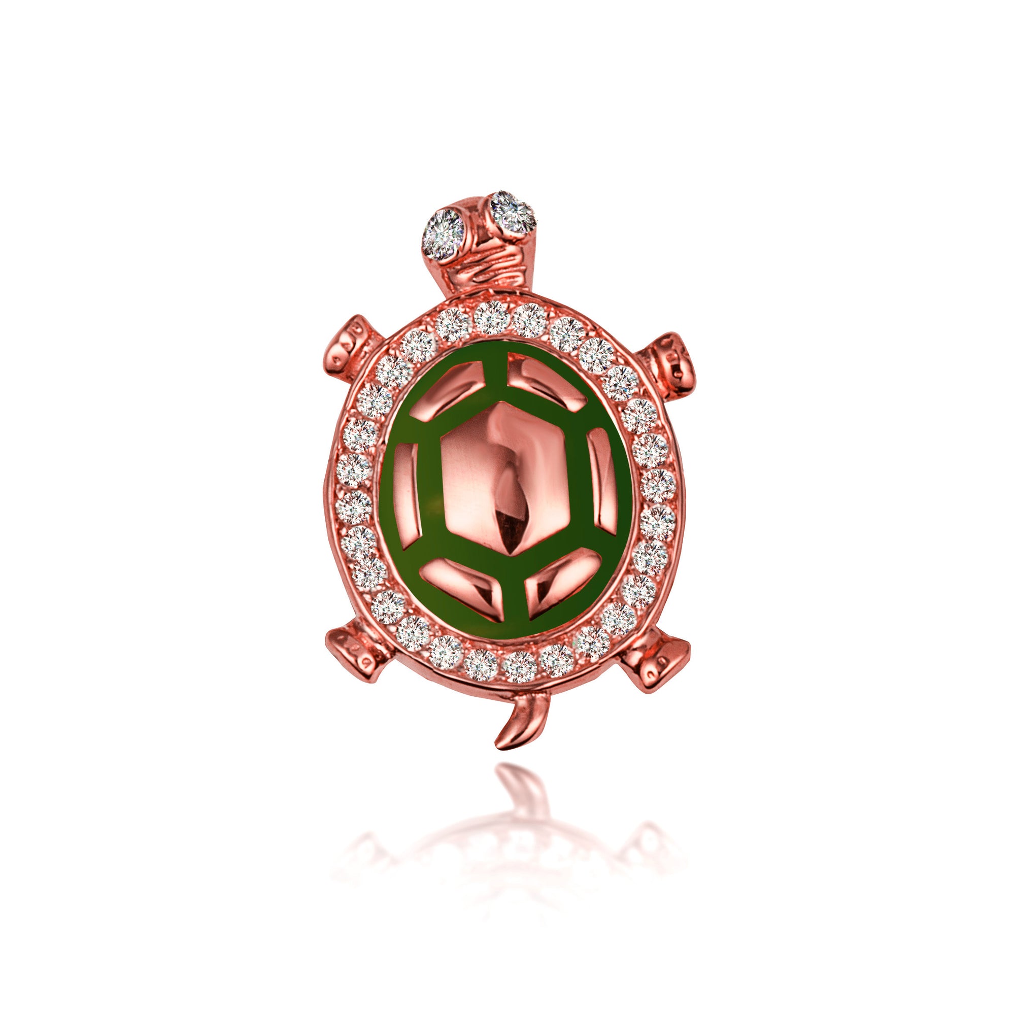 Gold Enamel Sea Turtle Cubic Zirconia Studded Pendant Necklace, view 6