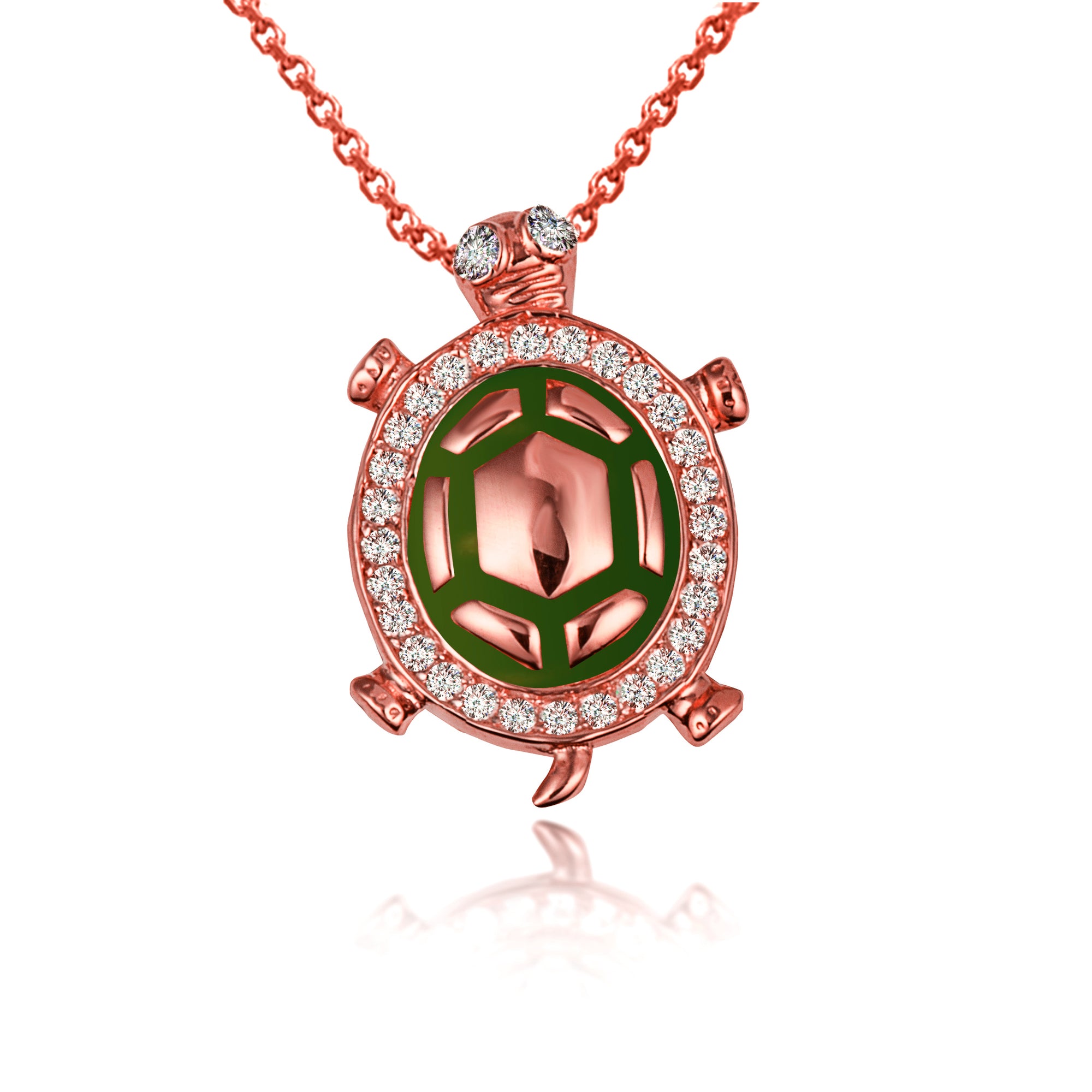Gold Enamel Sea Turtle Cubic Zirconia Studded Pendant Necklace, view 7