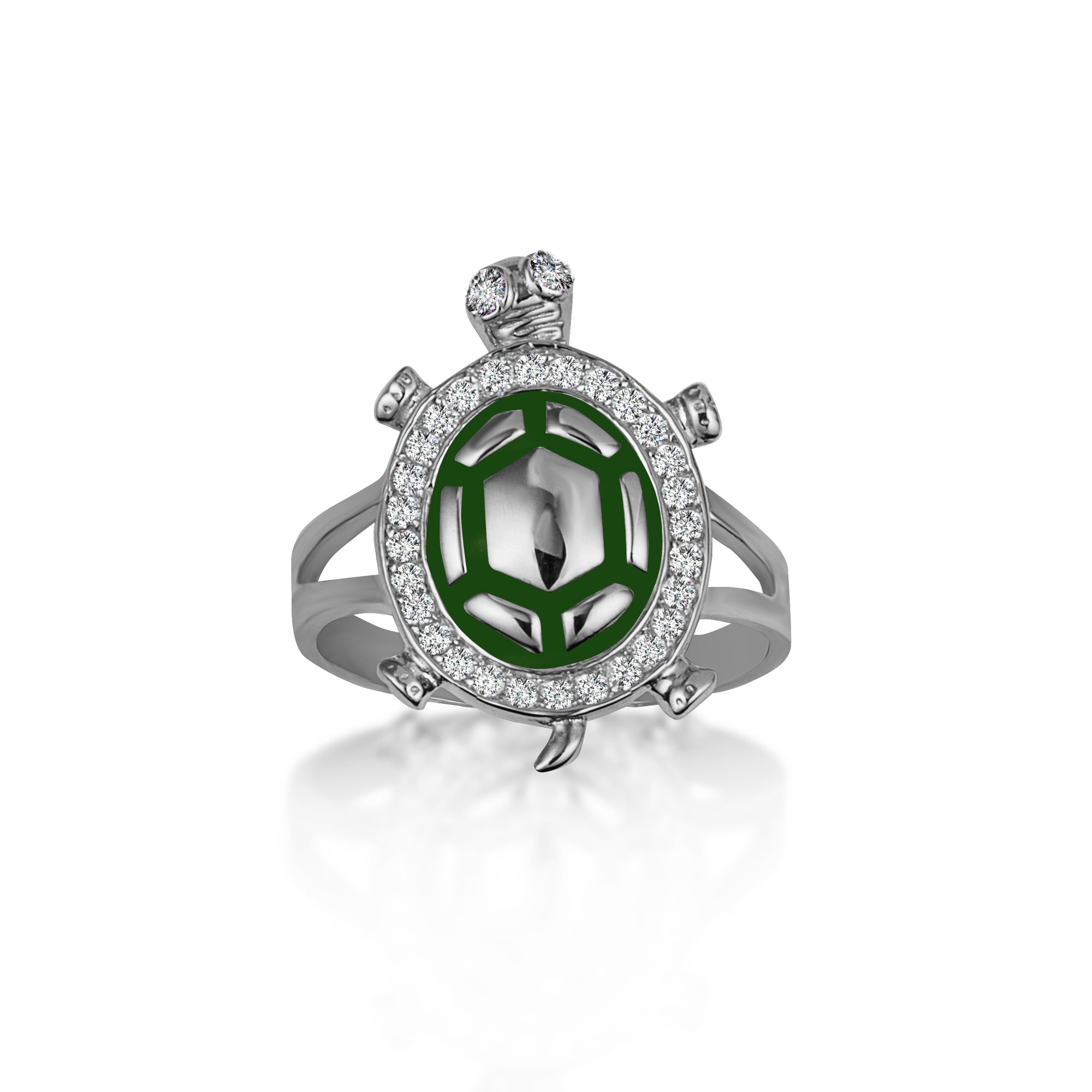 Gold Enamel Sea Turtle Cubic Zirconia Studded Ring 1 mm, view 3
