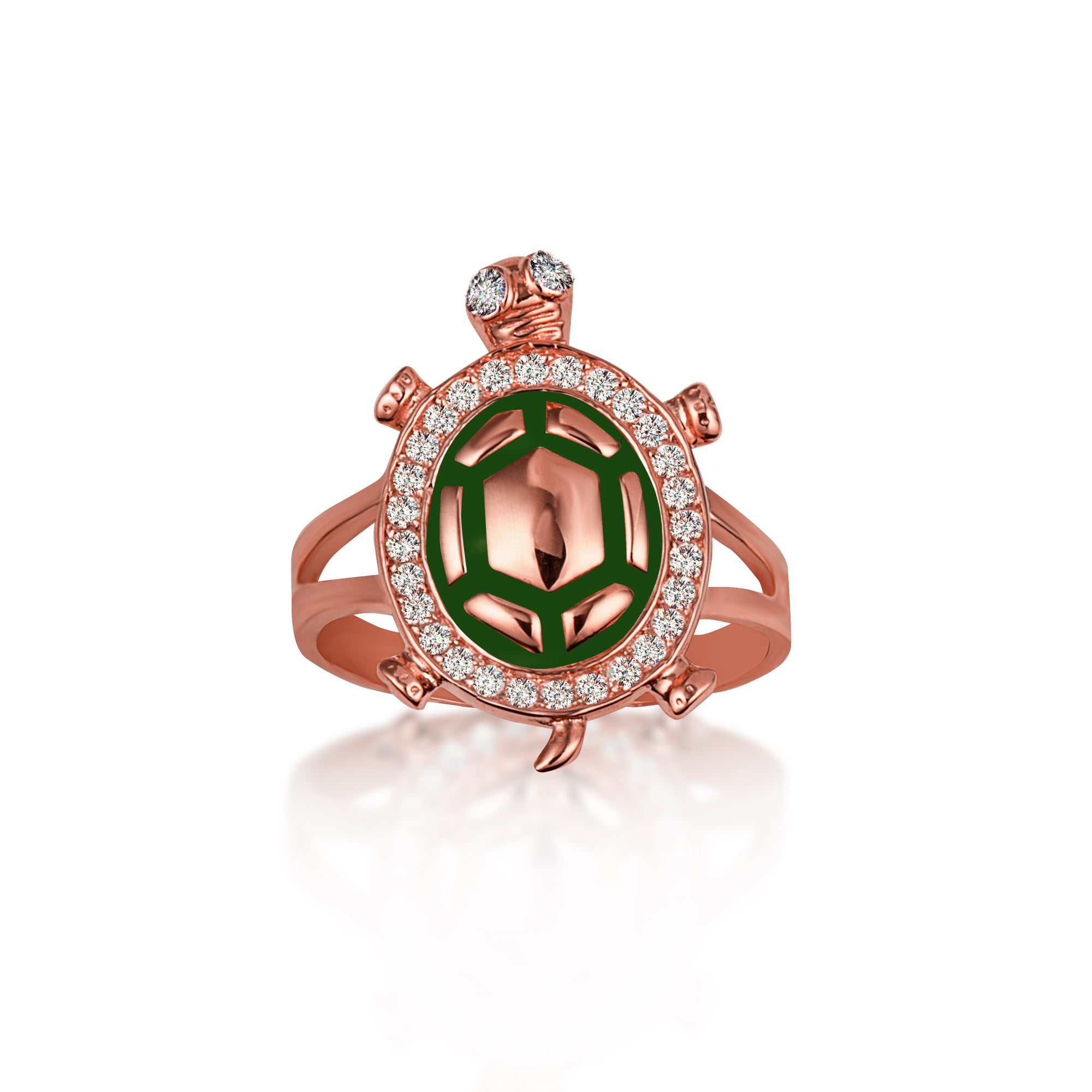 Gold Enamel Sea Turtle Cubic Zirconia Studded Ring 1 mm, view 4