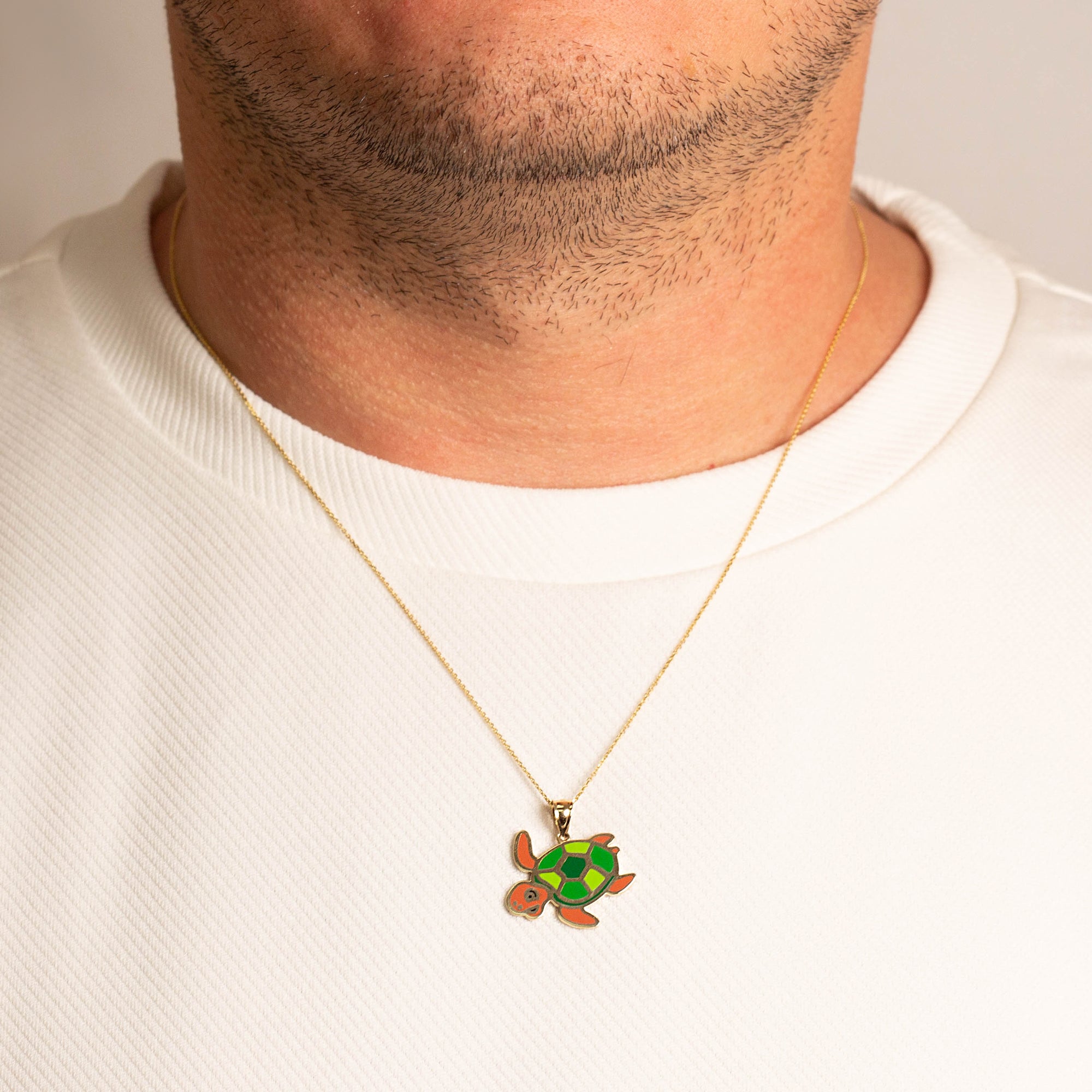 Gold Enamel Sea Turtle Marine Pendant Necklace, view 2