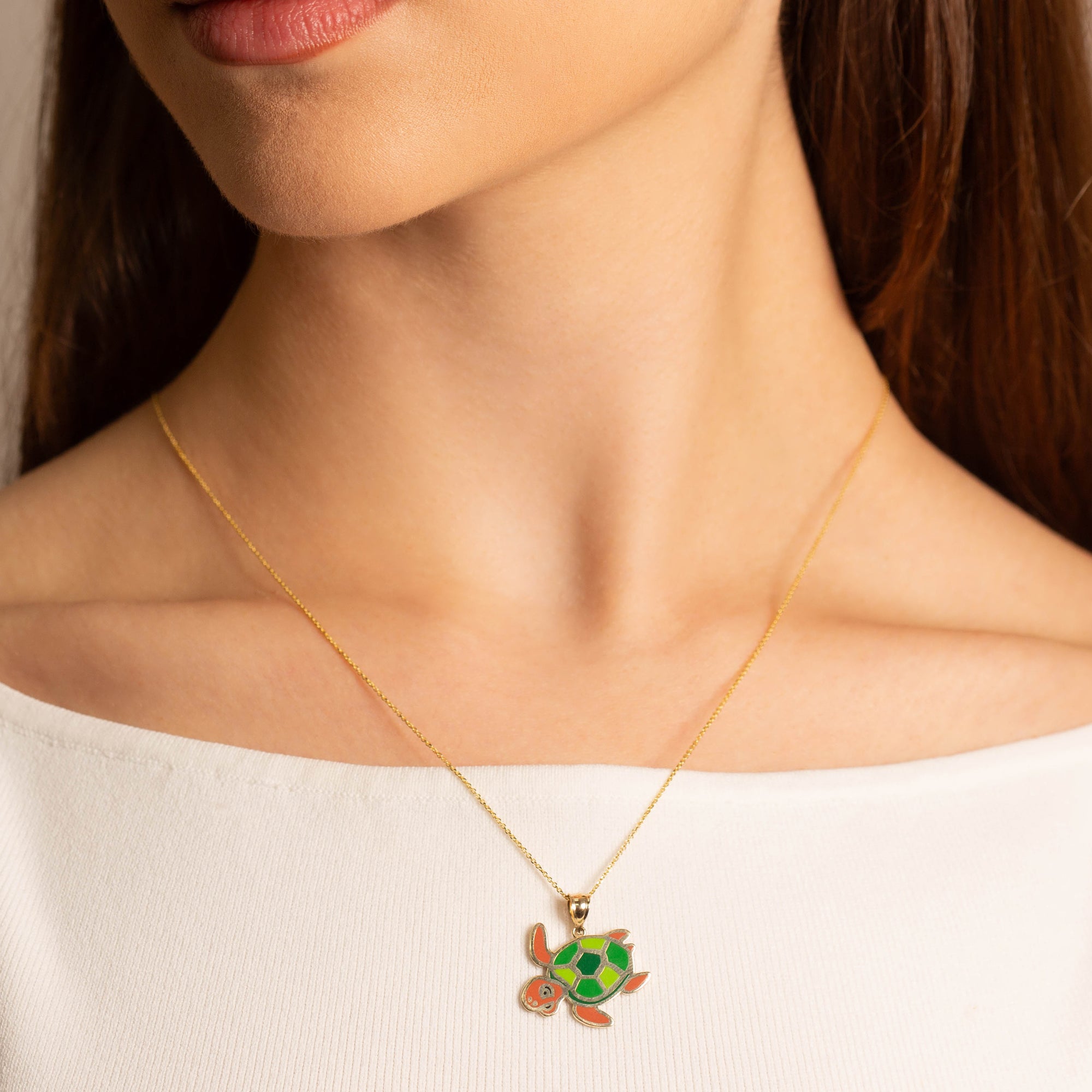 Gold Enamel Sea Turtle Marine Pendant Necklace, view 3