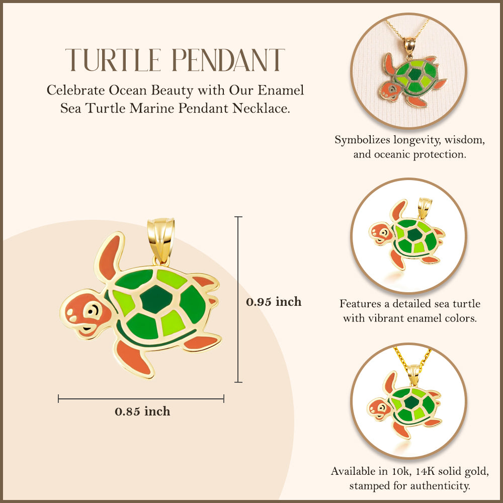 Gold Enamel Sea Turtle Marine Pendant Necklace, view 4