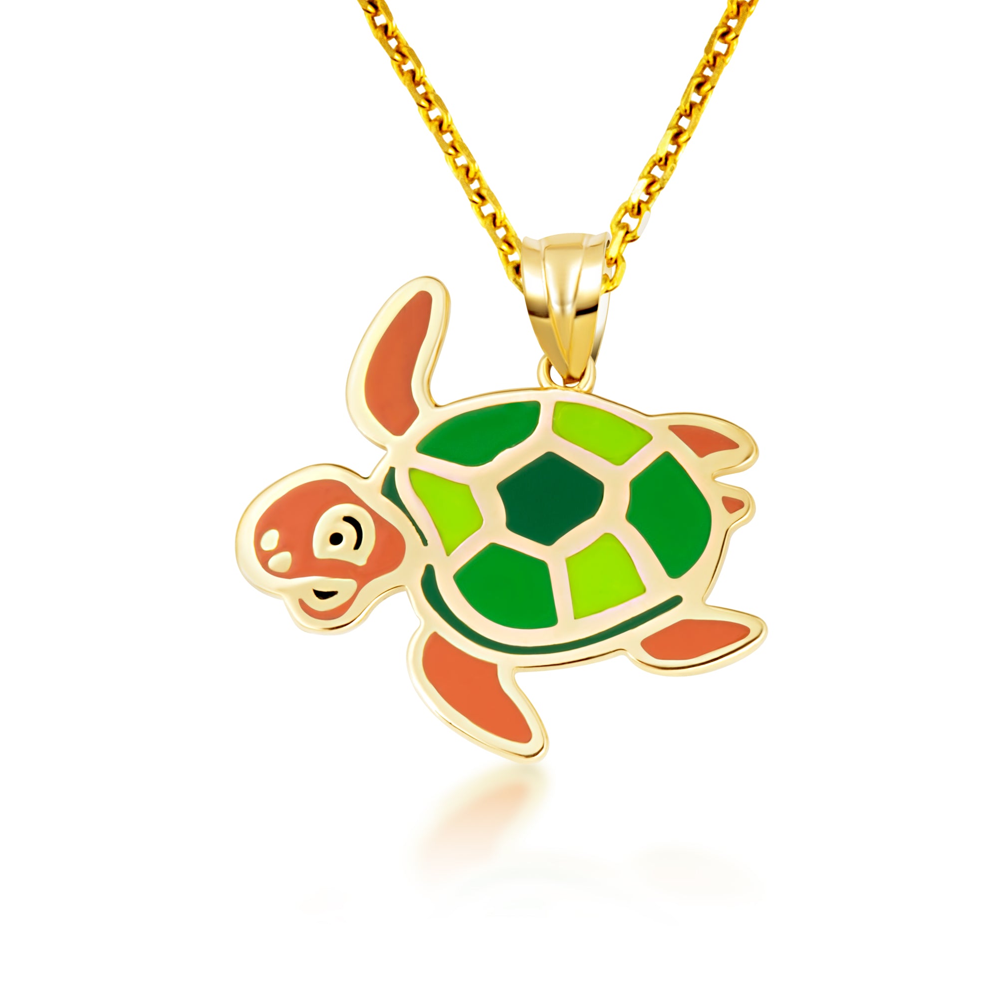 Gold Enamel Sea Turtle Marine Pendant Necklace, view 5