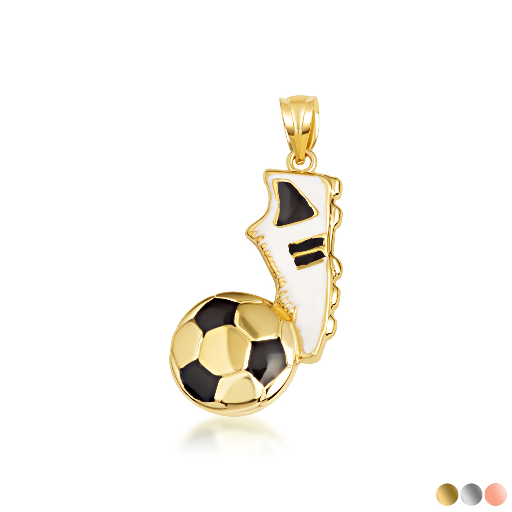 Gold Enamel Soccer Ball Cleats Shoe Sports Pendant Necklace