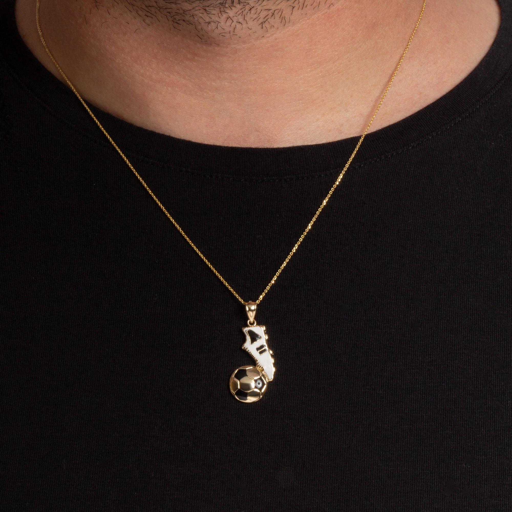 Gold Enamel Soccer Ball Cleats Shoe Sports Pendant Necklace, view 2