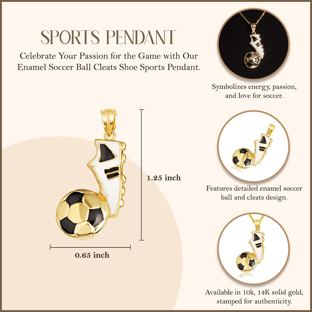 Gold Enamel Soccer Ball Cleats Shoe Sports Pendant Necklace, view 3