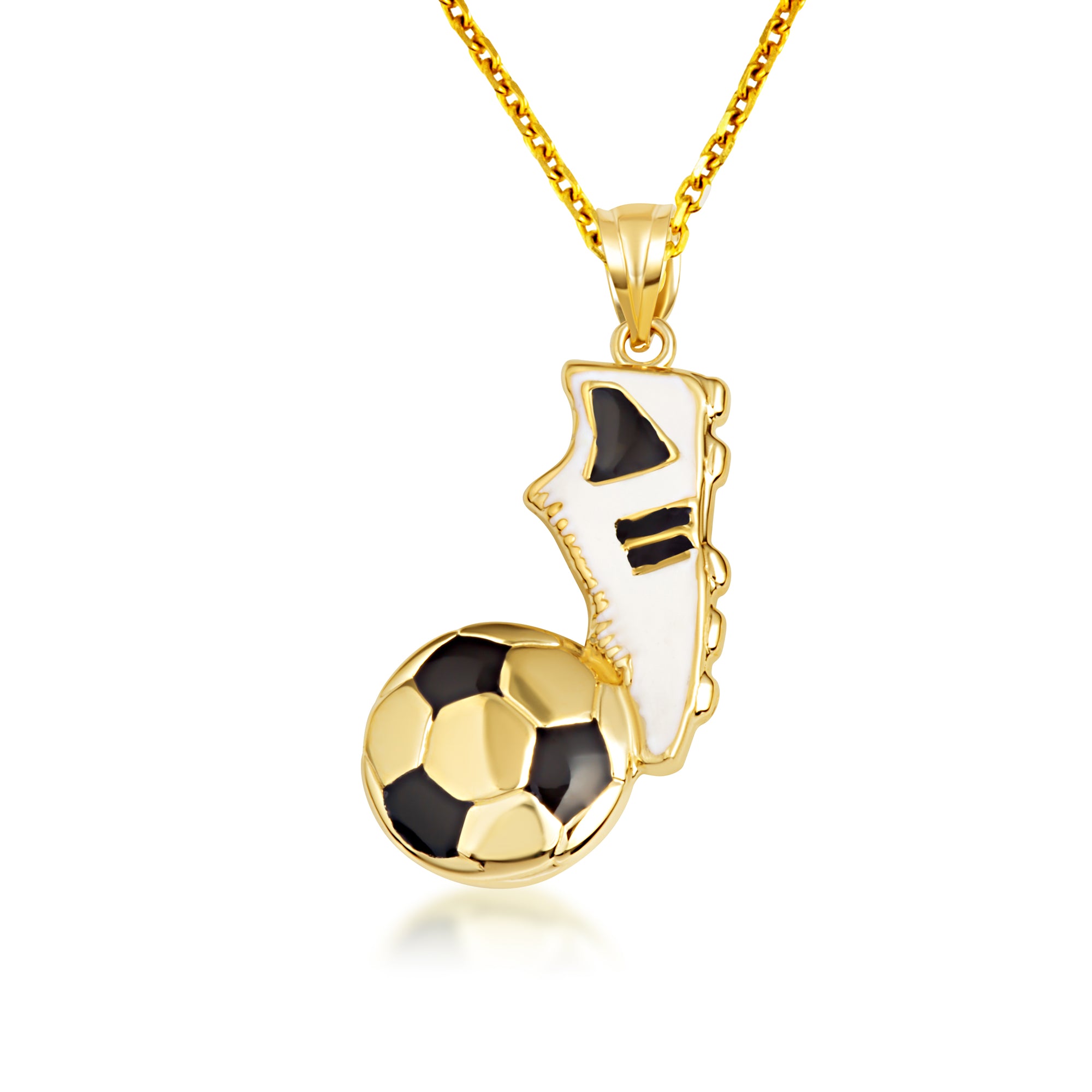 Gold Enamel Soccer Ball Cleats Shoe Sports Pendant Necklace, view 5