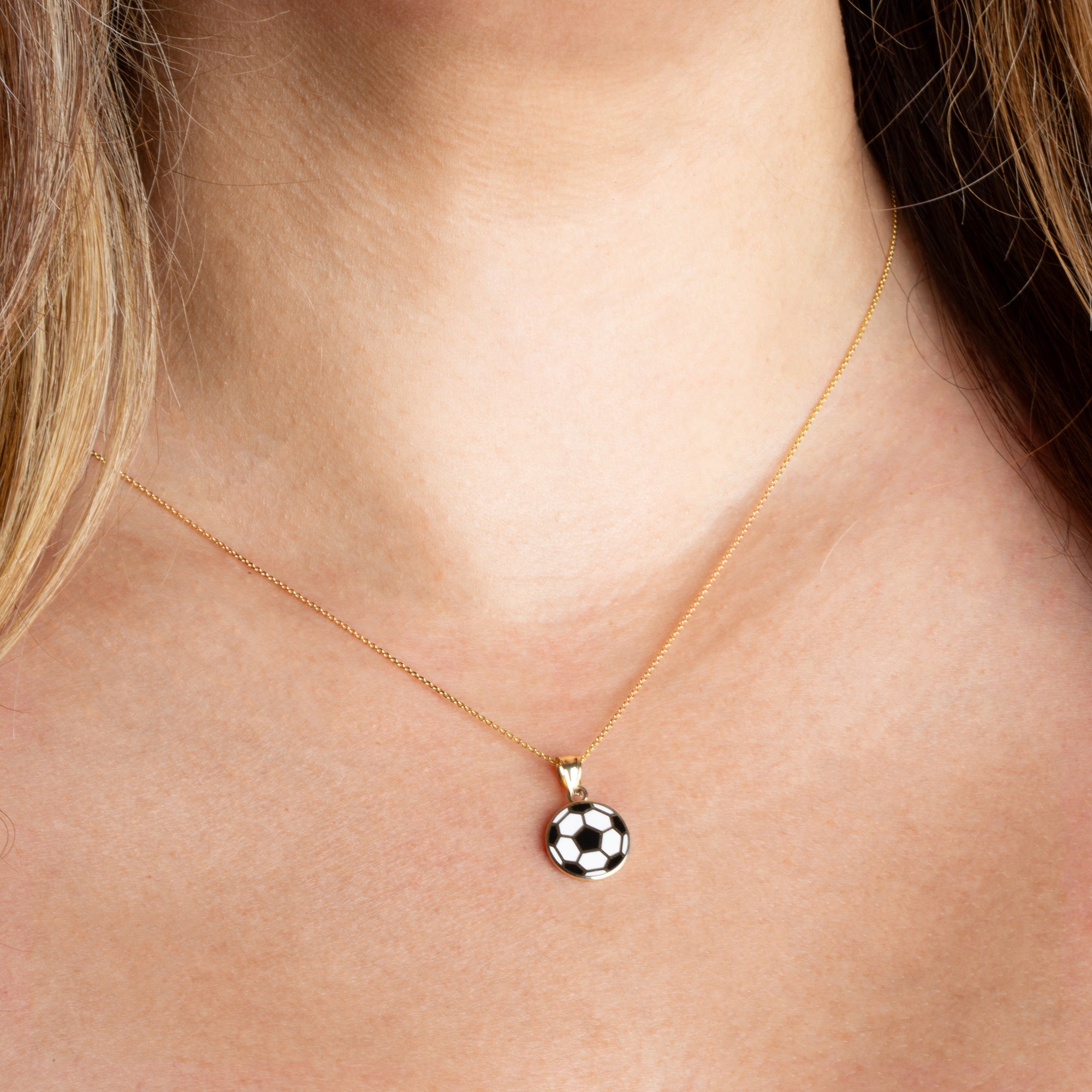 Gold Enamel Soccer Ball Necklace, view 3