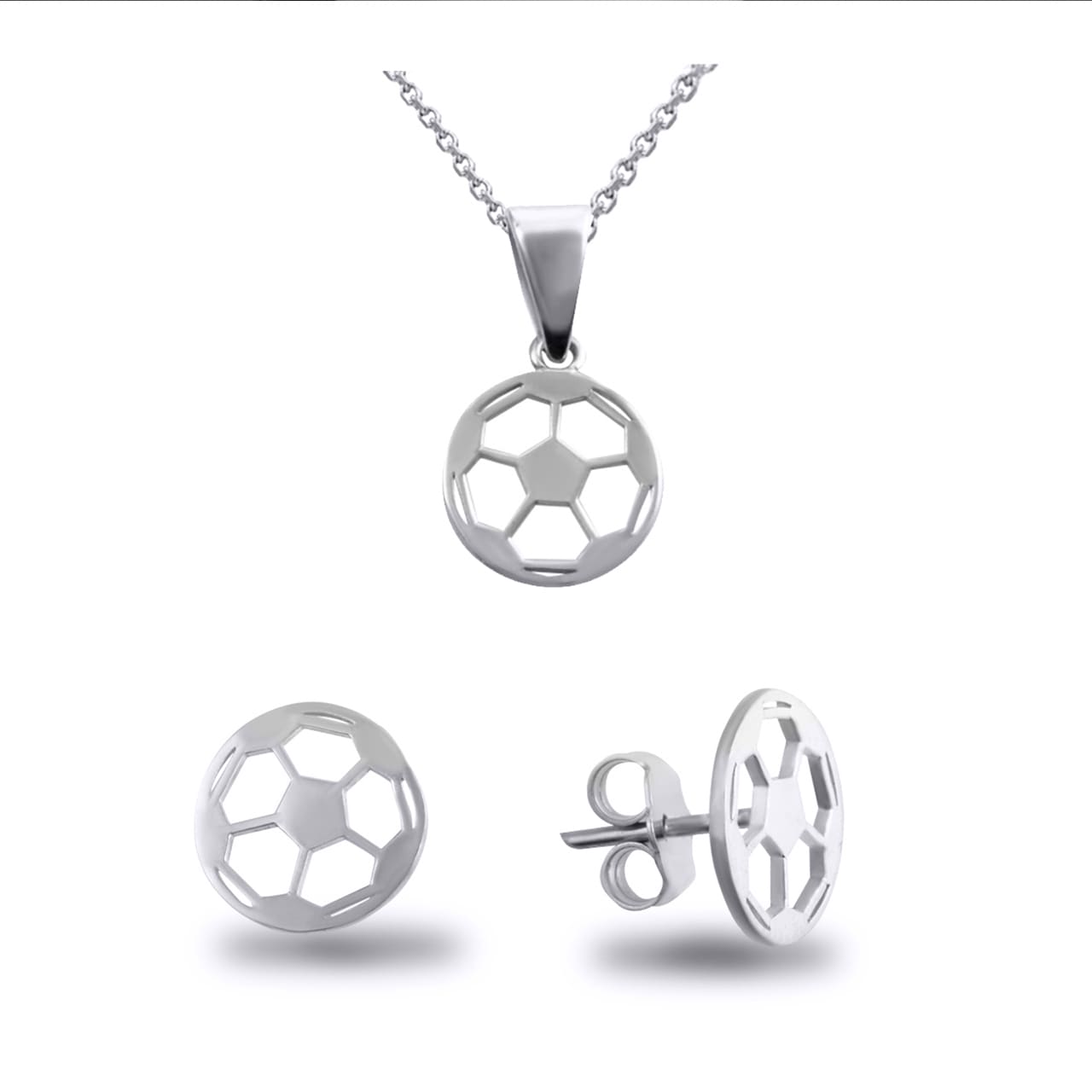 Gold Enamel Soccer Ball Sports Pendant Necklace Stud Earrings Set, view 8