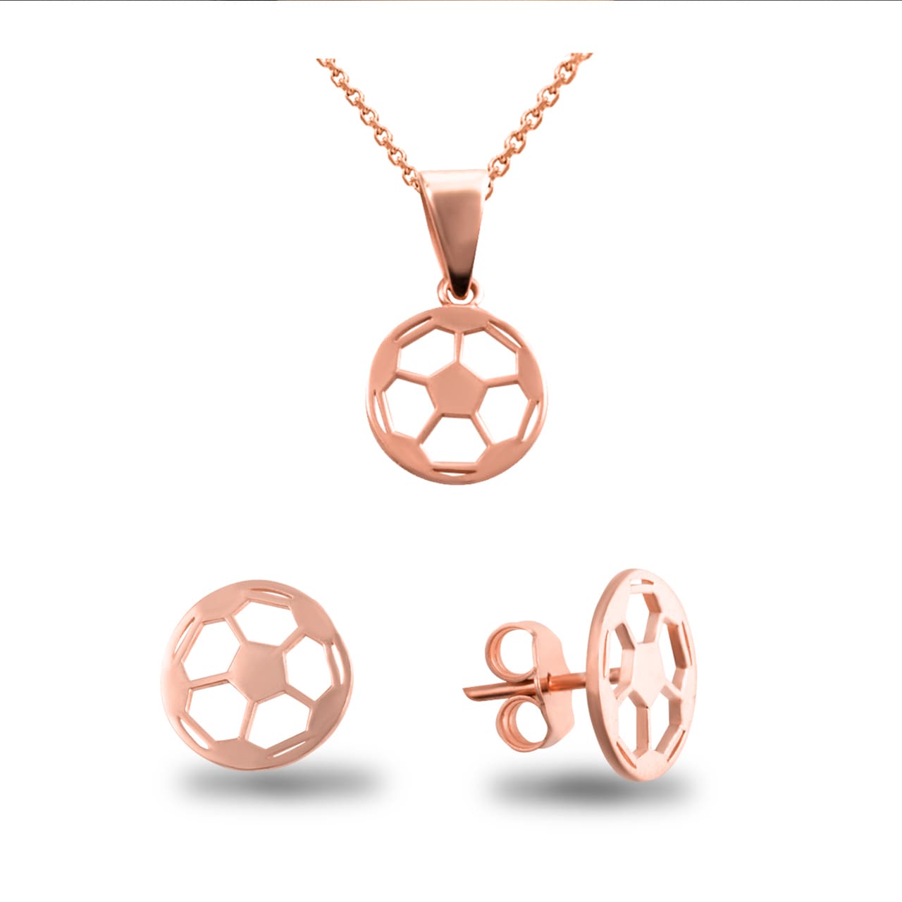 Gold Enamel Soccer Ball Sports Pendant Necklace Stud Earrings Set, view 11
