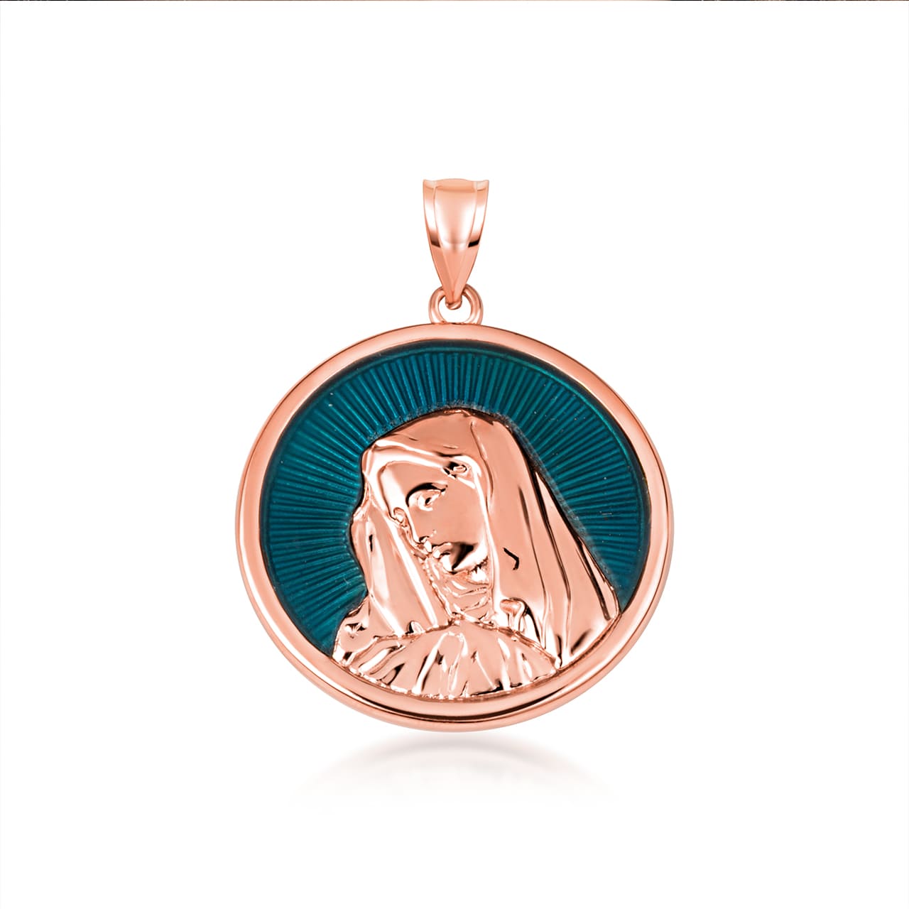 Gold Enamel Virgin Mother Mary Medallion Pendant Necklace, view 6