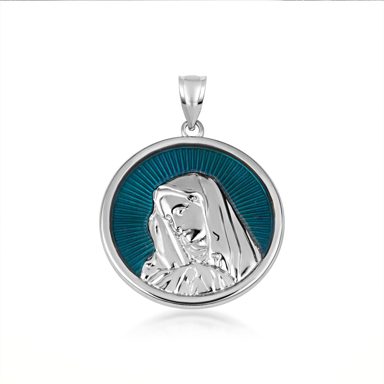 Gold Enamel Virgin Mother Mary Medallion Pendant Necklace, view 8