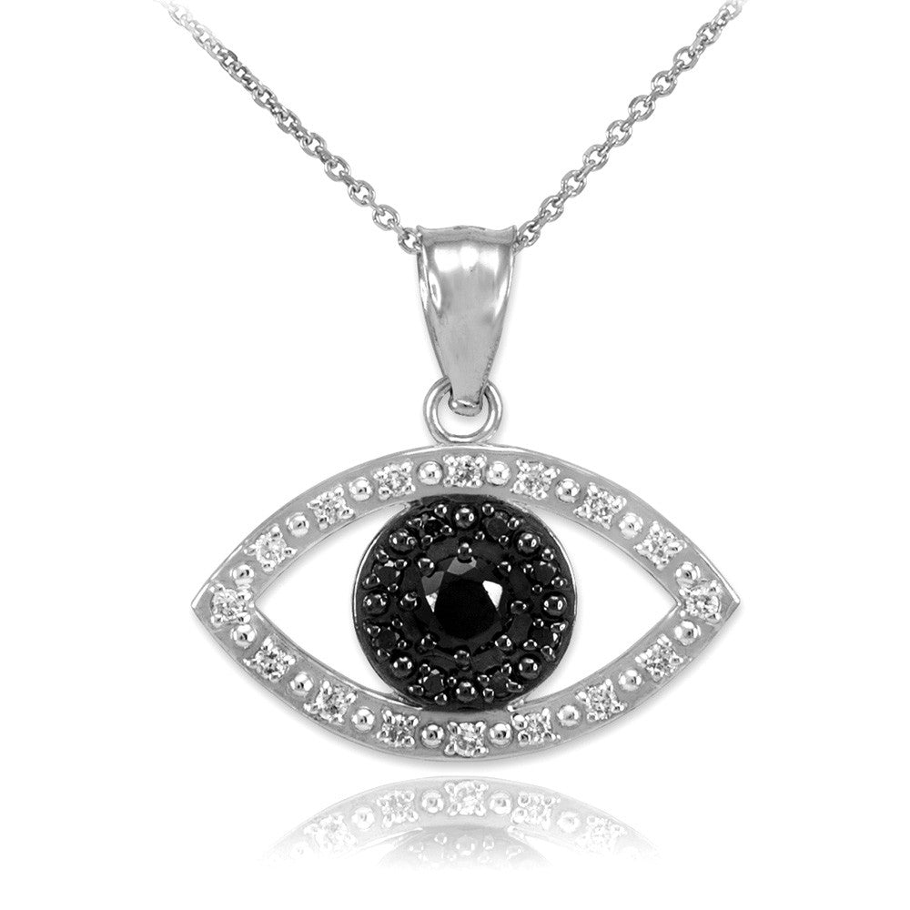 Gold Evil Eye Pendant Necklace with Clear and Black Diamonds, view 3