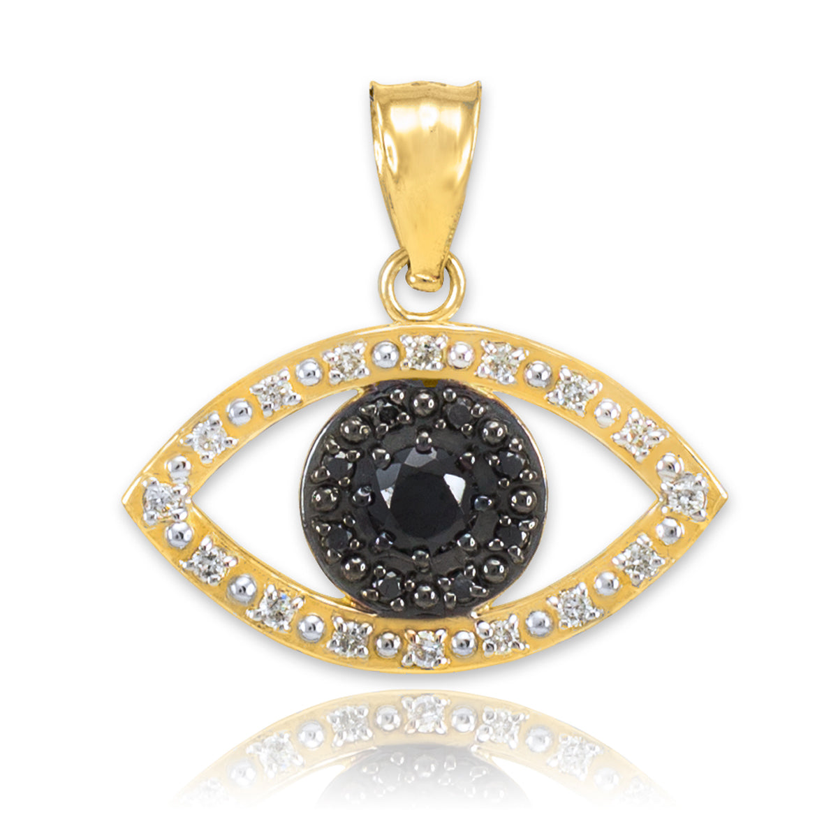 Gold Evil Eye Pendant Necklace with Clear and Black Diamonds, view 4