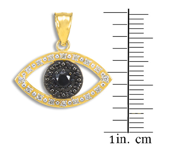 Gold Evil Eye Pendant Necklace with Clear and Black Diamonds, view 5