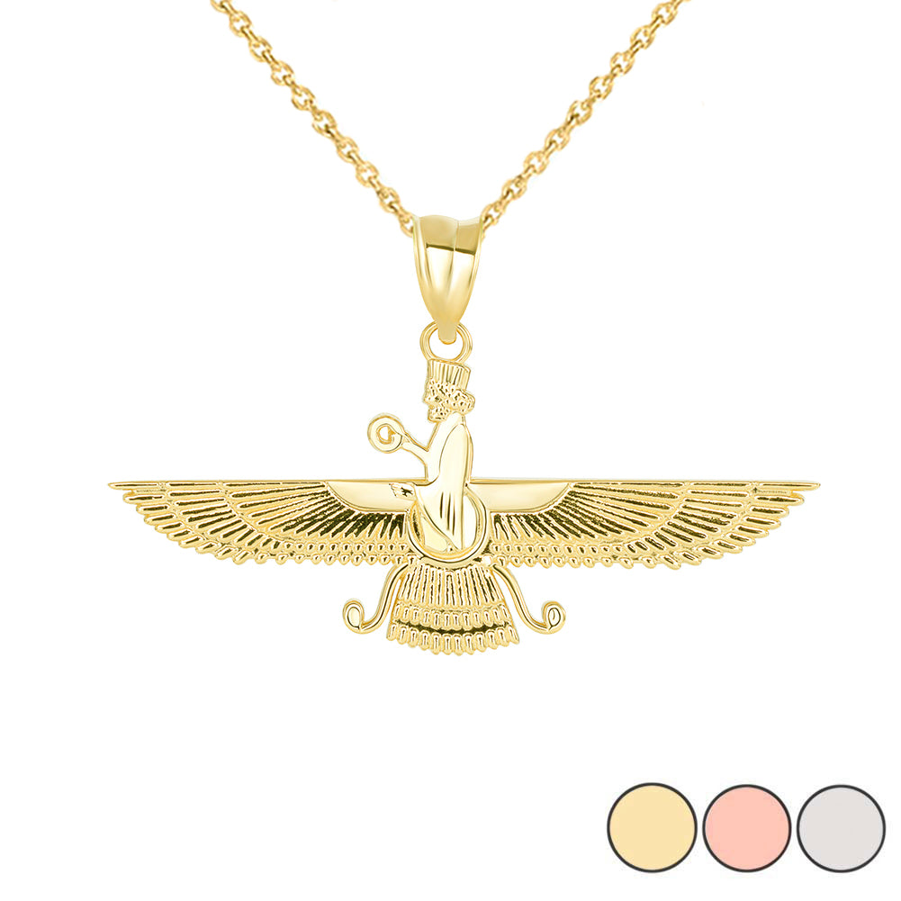 Gold Faravahar Persian Zoroastrian Pendant Necklace