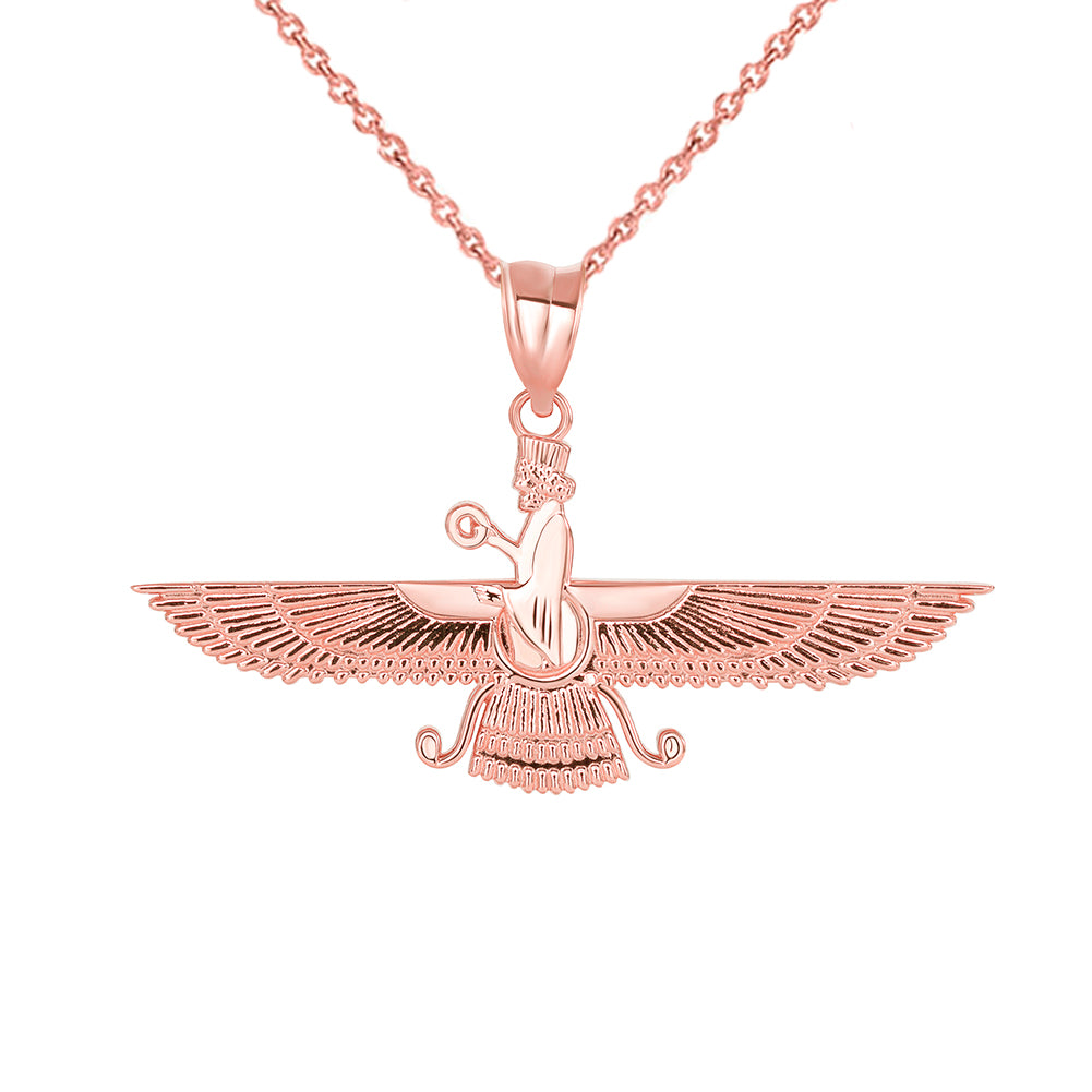 Gold Faravahar Persian Zoroastrian Pendant Necklace, view 3