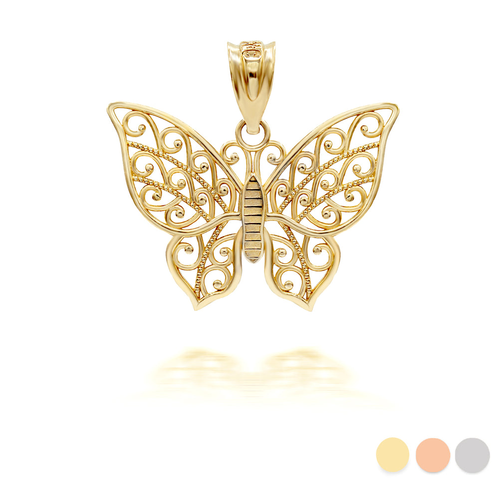Gold Filigree Butterfly Pendant Necklace