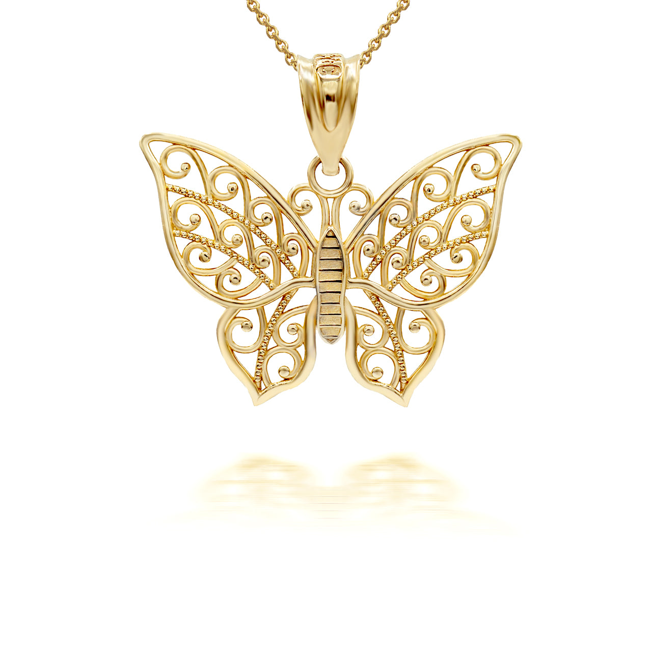 Gold Filigree Butterfly Pendant Necklace, view 2
