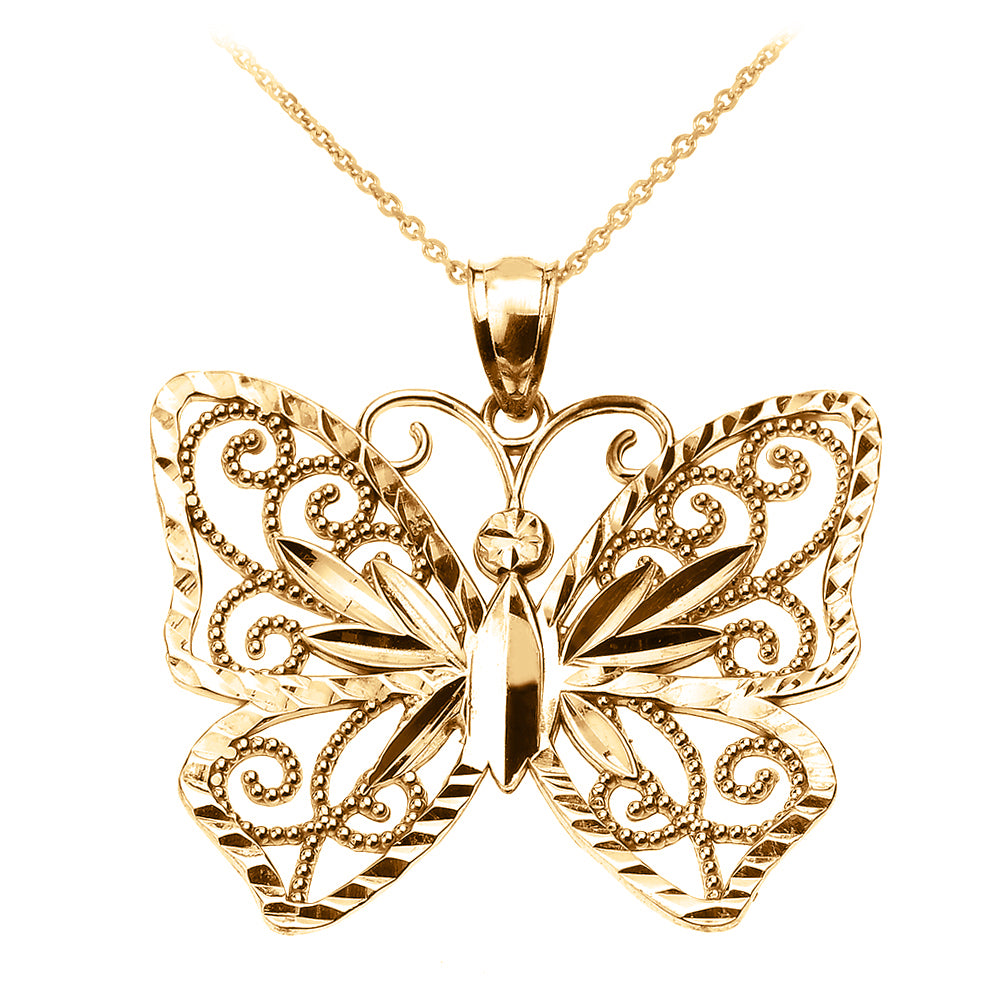 Gold Filigree Butterfly Pendant Necklace — Width: 0.66