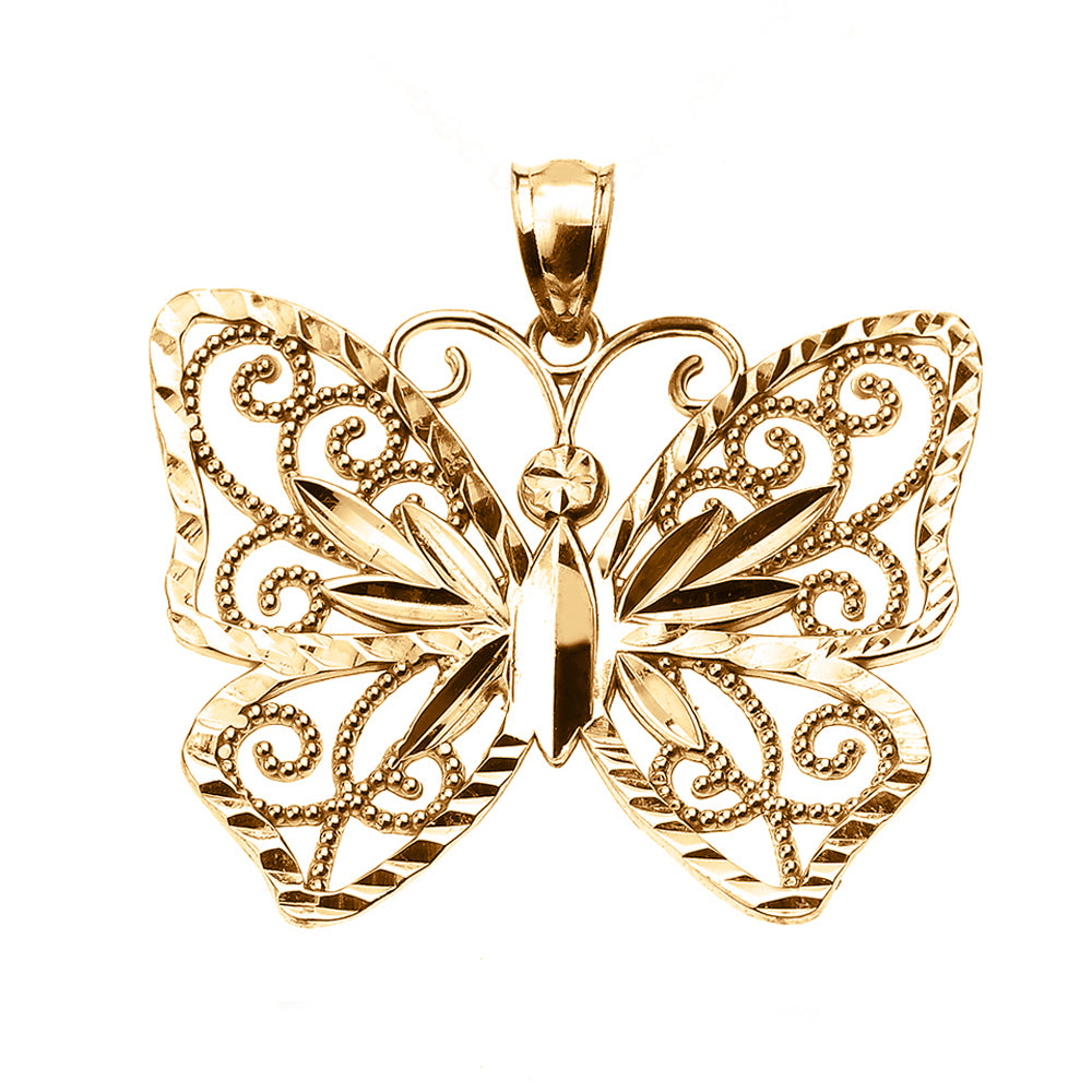 Gold Filigree Butterfly Pendant Necklace — Width: 0.66, view 2