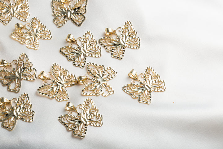 Gold Filigree Butterfly Pendant Necklace — Width: 0.66, view 3