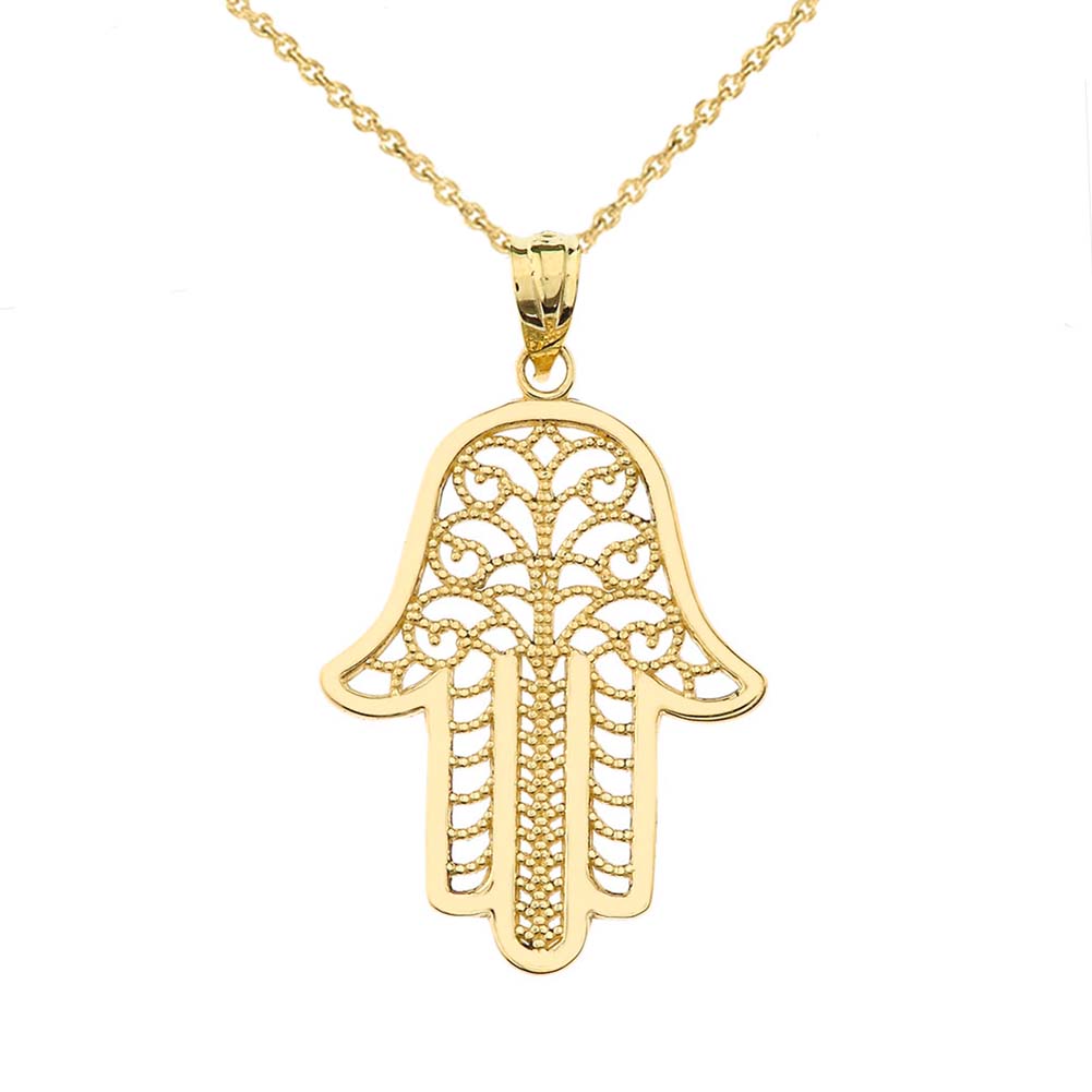 Gold Filigree Hamsa Hand Pendant Necklace