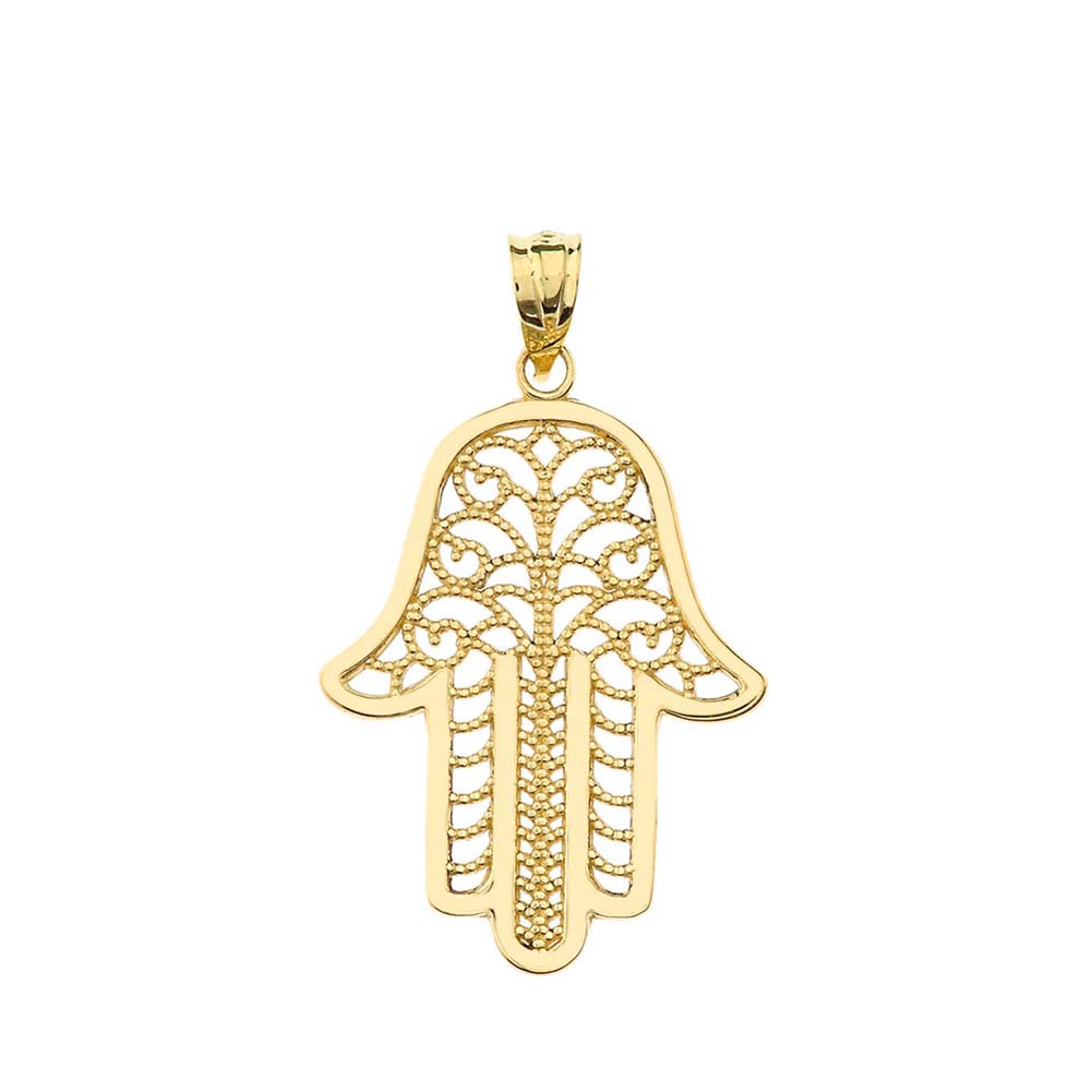 Gold Filigree Hamsa Hand Pendant Necklace, view 2