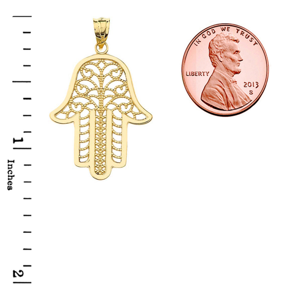Gold Filigree Hamsa Hand Pendant Necklace, view 3