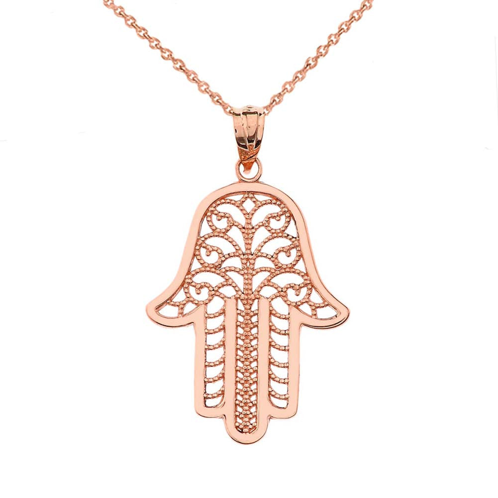 Gold Filigree Hamsa Hand Pendant Necklace, view 4