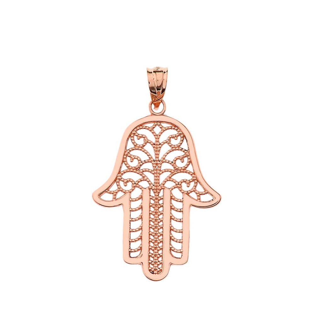 Gold Filigree Hamsa Hand Pendant Necklace, view 5