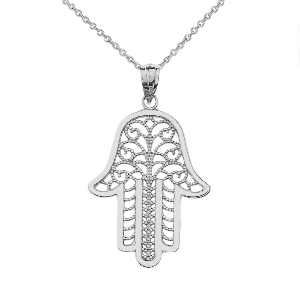 Gold Filigree Hamsa Hand Pendant Necklace, view 6