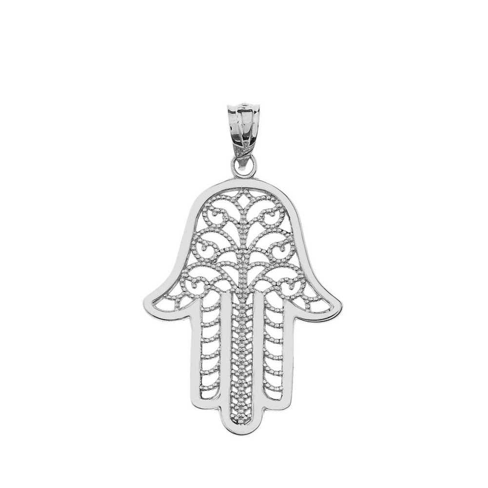 Gold Filigree Hamsa Hand Pendant Necklace, view 7